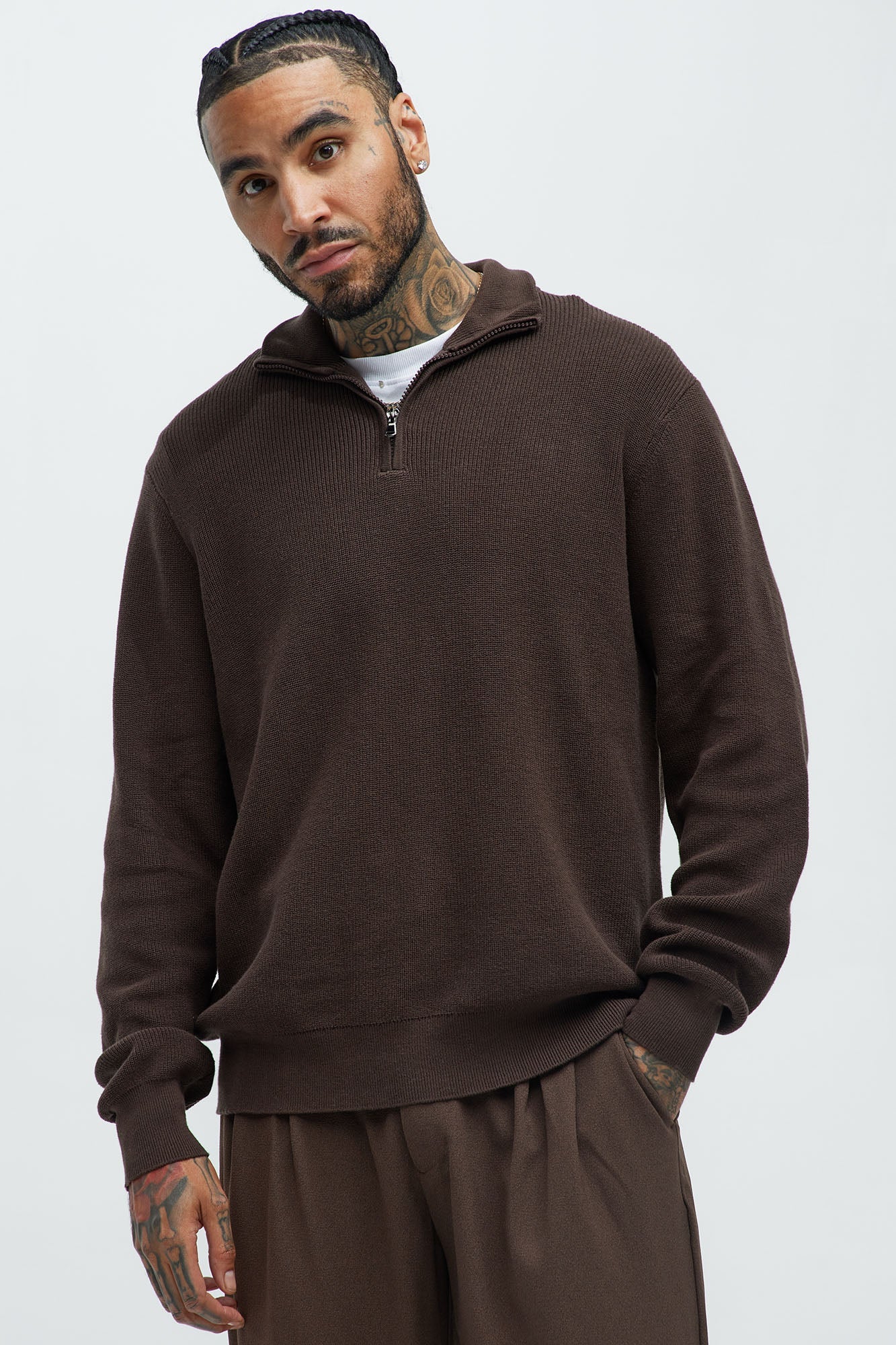 Shawn Quarter Zip Sweater - Brown