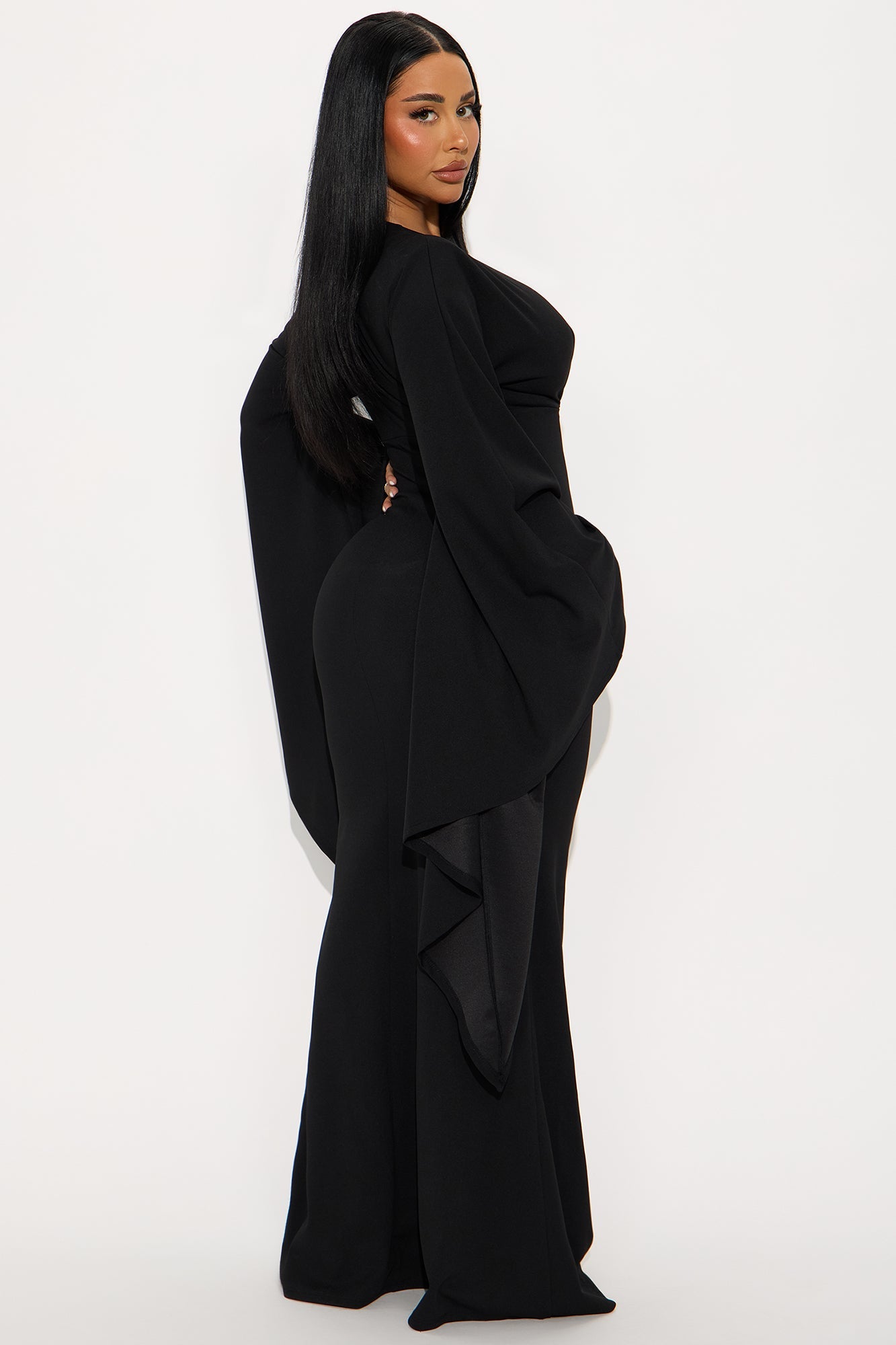 Juliette Bell Sleeve Crepe Knit Maxi Dress - Black