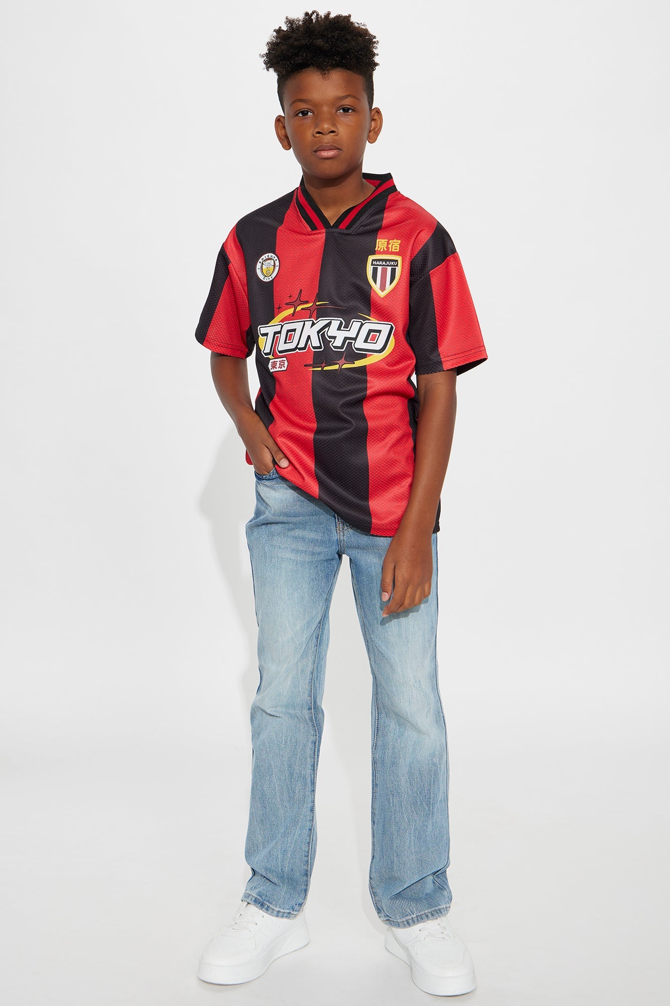 Mini Tokyo Striped Short Sleeve Soccer Jersey - Red/Black