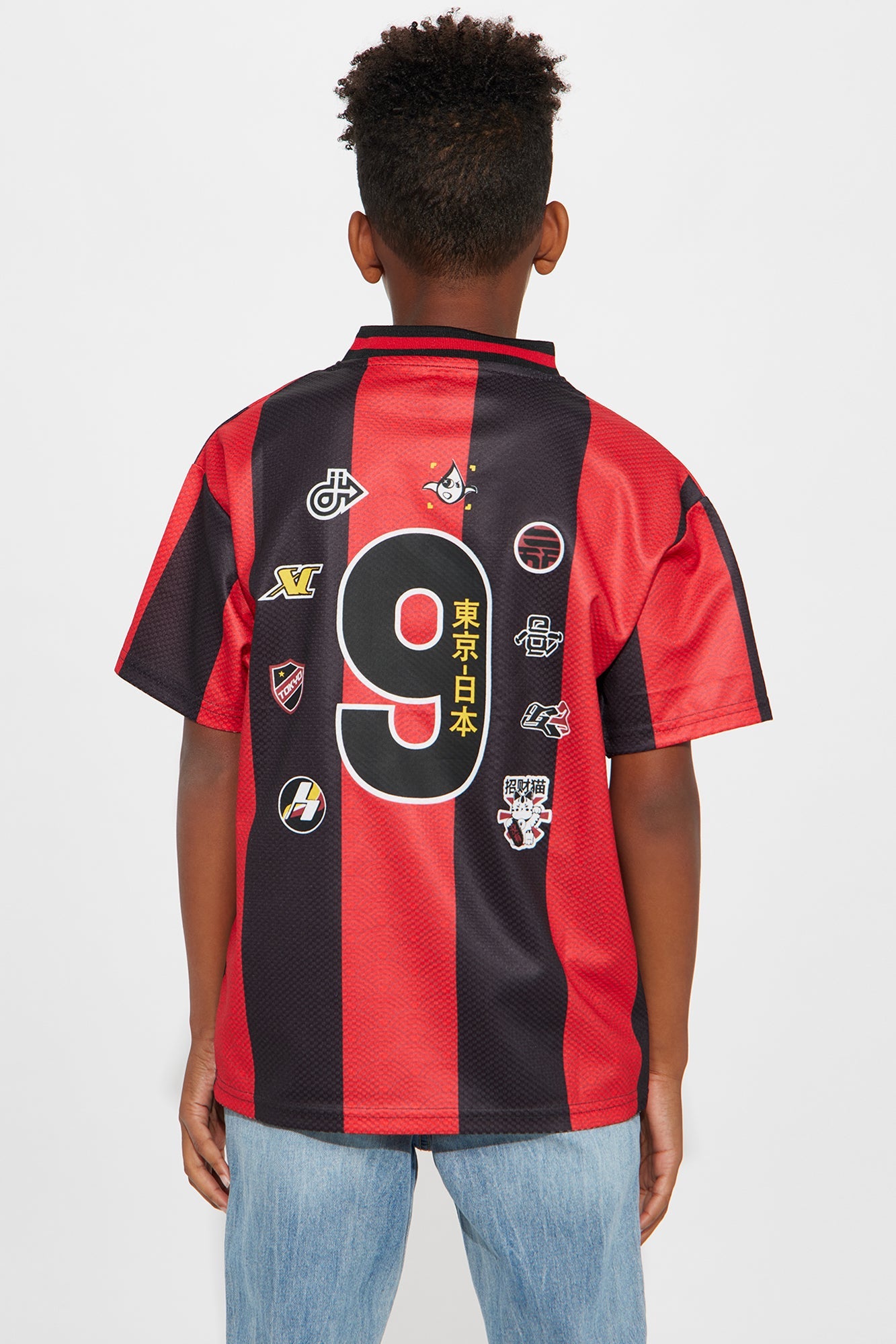 Mini Tokyo Striped Short Sleeve Soccer Jersey - Red/Black