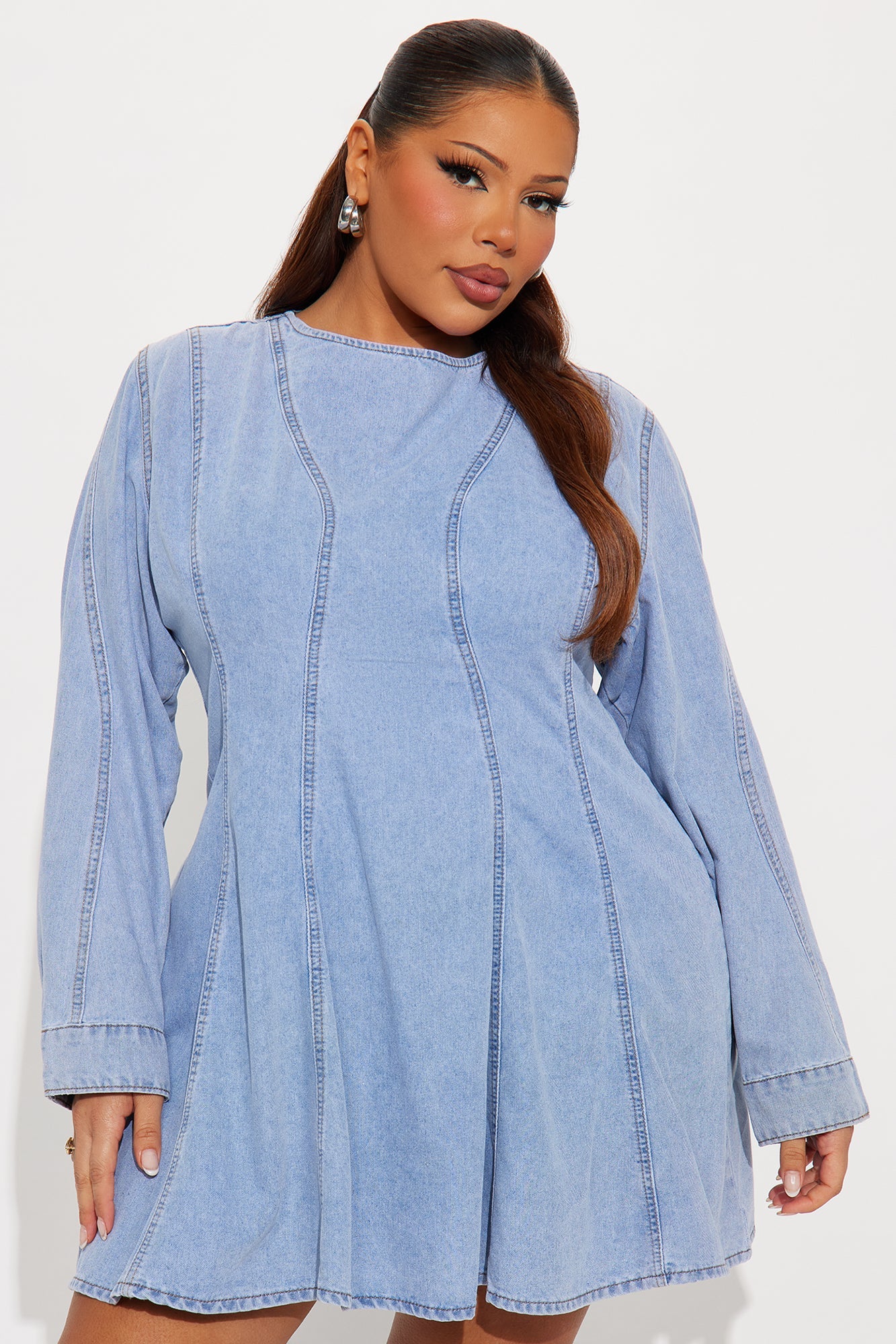 Baby Girl Pleated Denim Mini Dress - Denim