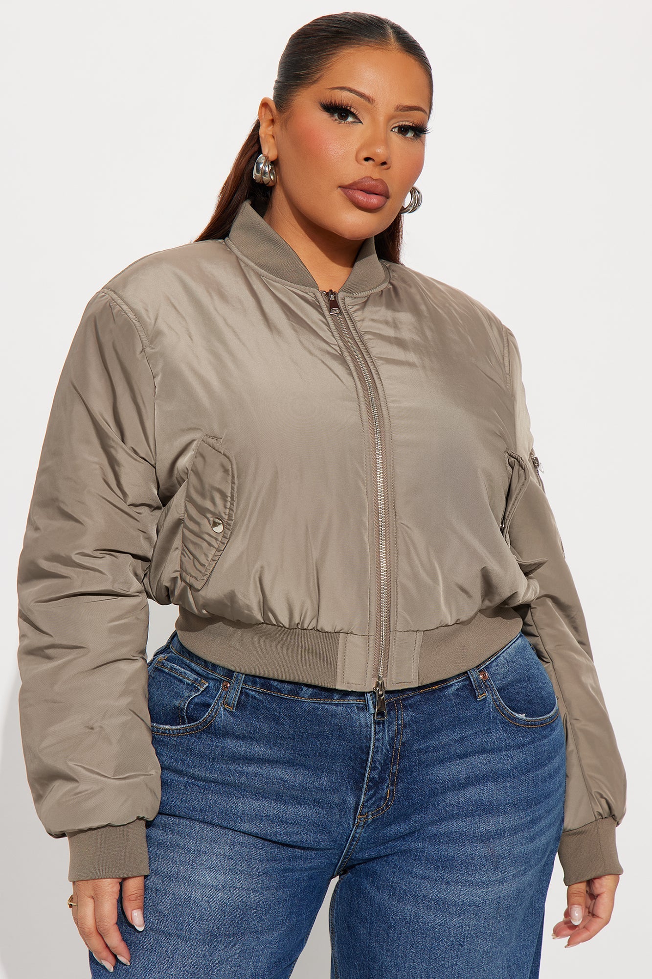 Hard Limits Cropped Bomber Jacket - Olive