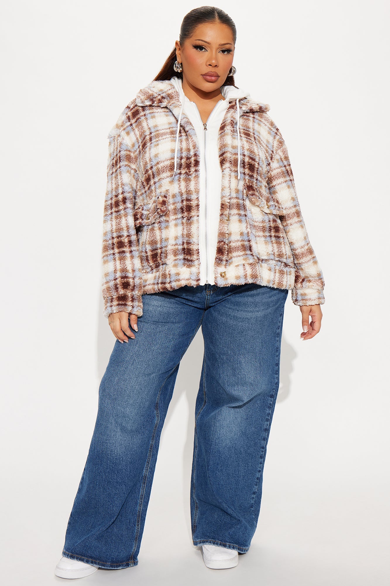 Out Of Town Plaid Sherpa Shacket - Brown/combo
