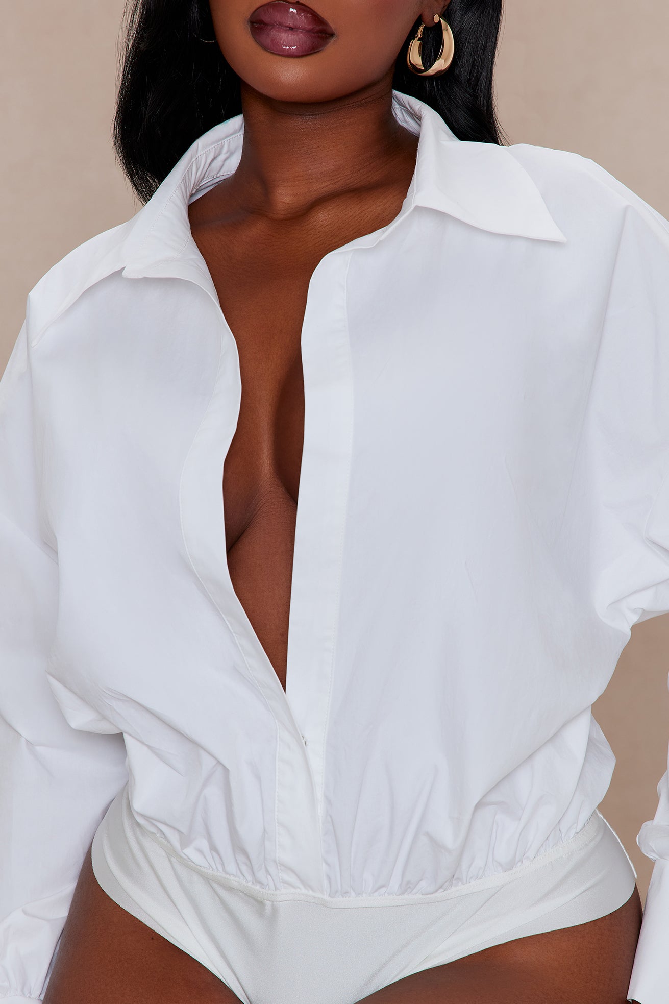 Leonie Poplin Collared Bodysuit - White