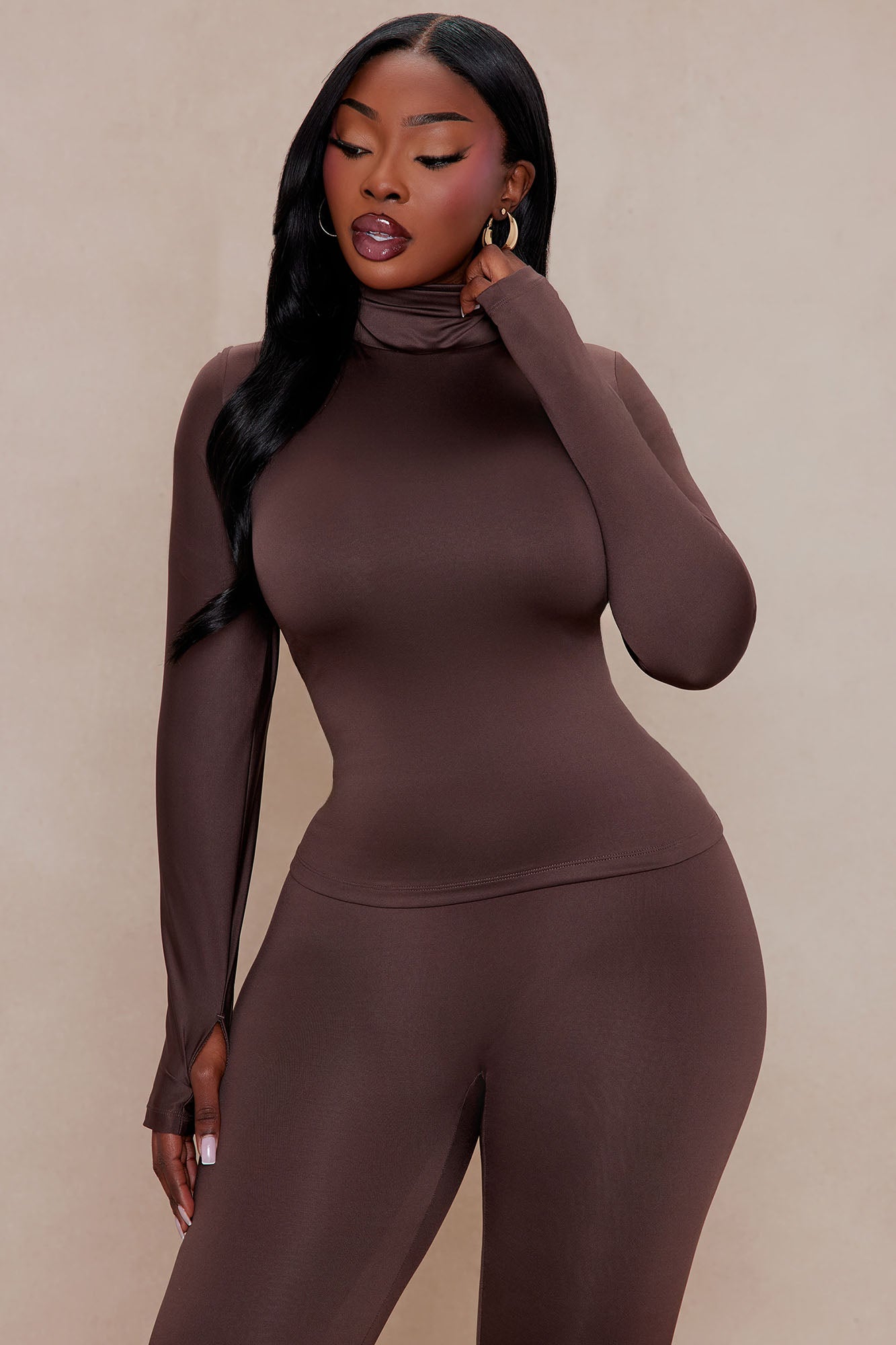 Kyra Double Layered Long Sleeve Top - Chocolate