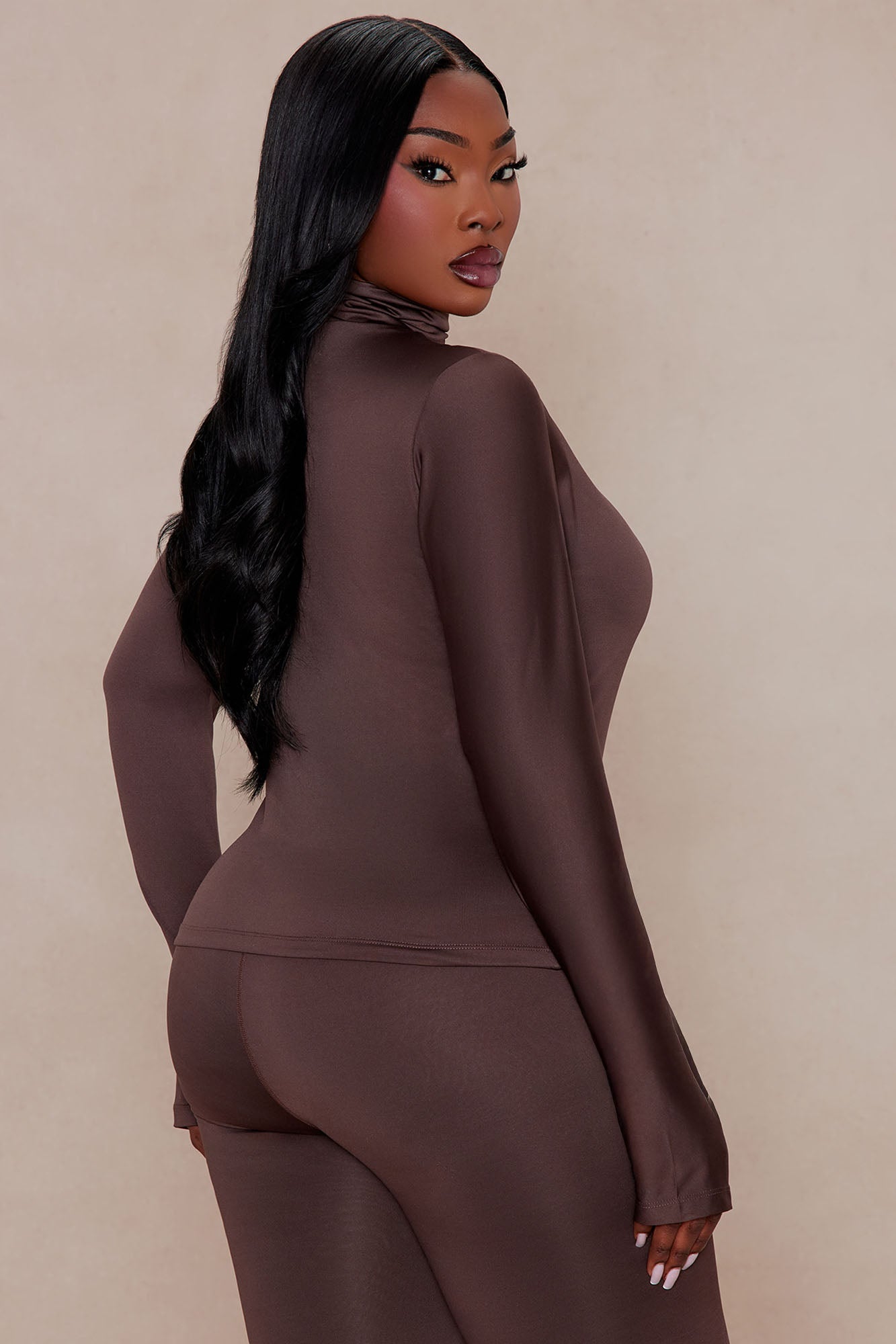 Kyra Double Layered Long Sleeve Top - Chocolate