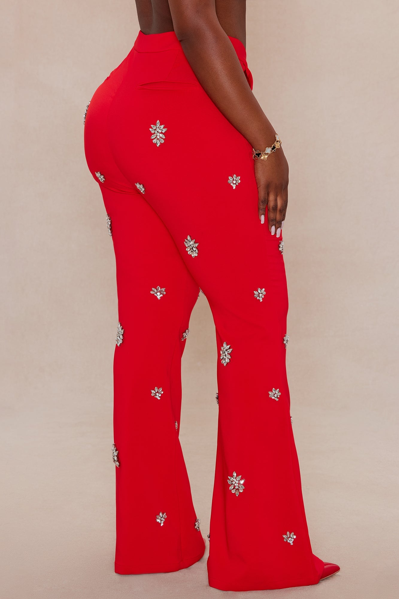 Verona Embellished Flare Pant - Red