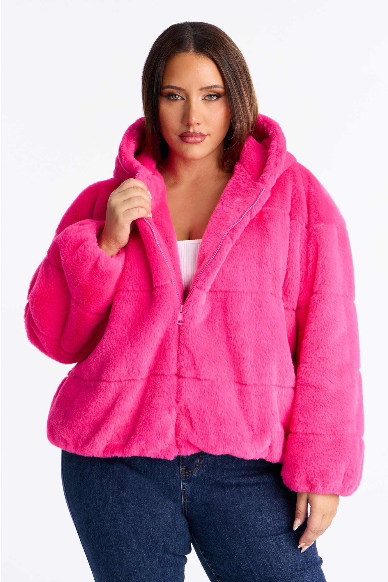 Leah Faux Fur Jacket - Magenta