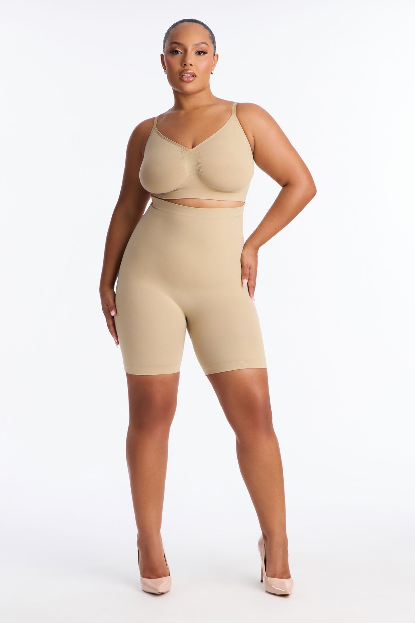 Nova Sculpt Seamless Strong Compression Thigh Shaper - Sand