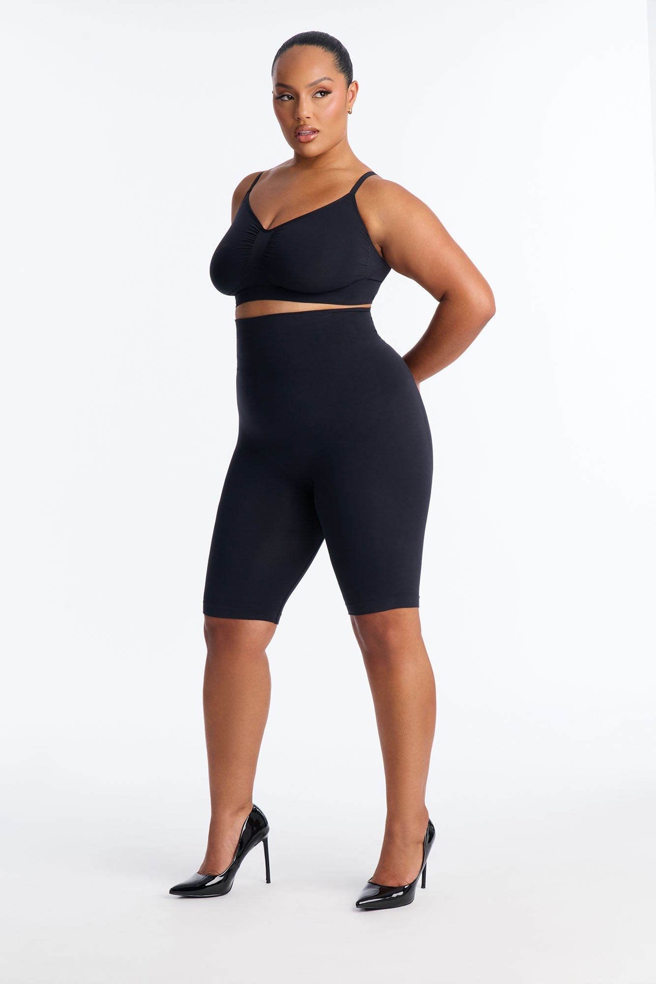 Nova Sculpt Seamless Strong Compression High Waisted Thigh Shaper - Black
