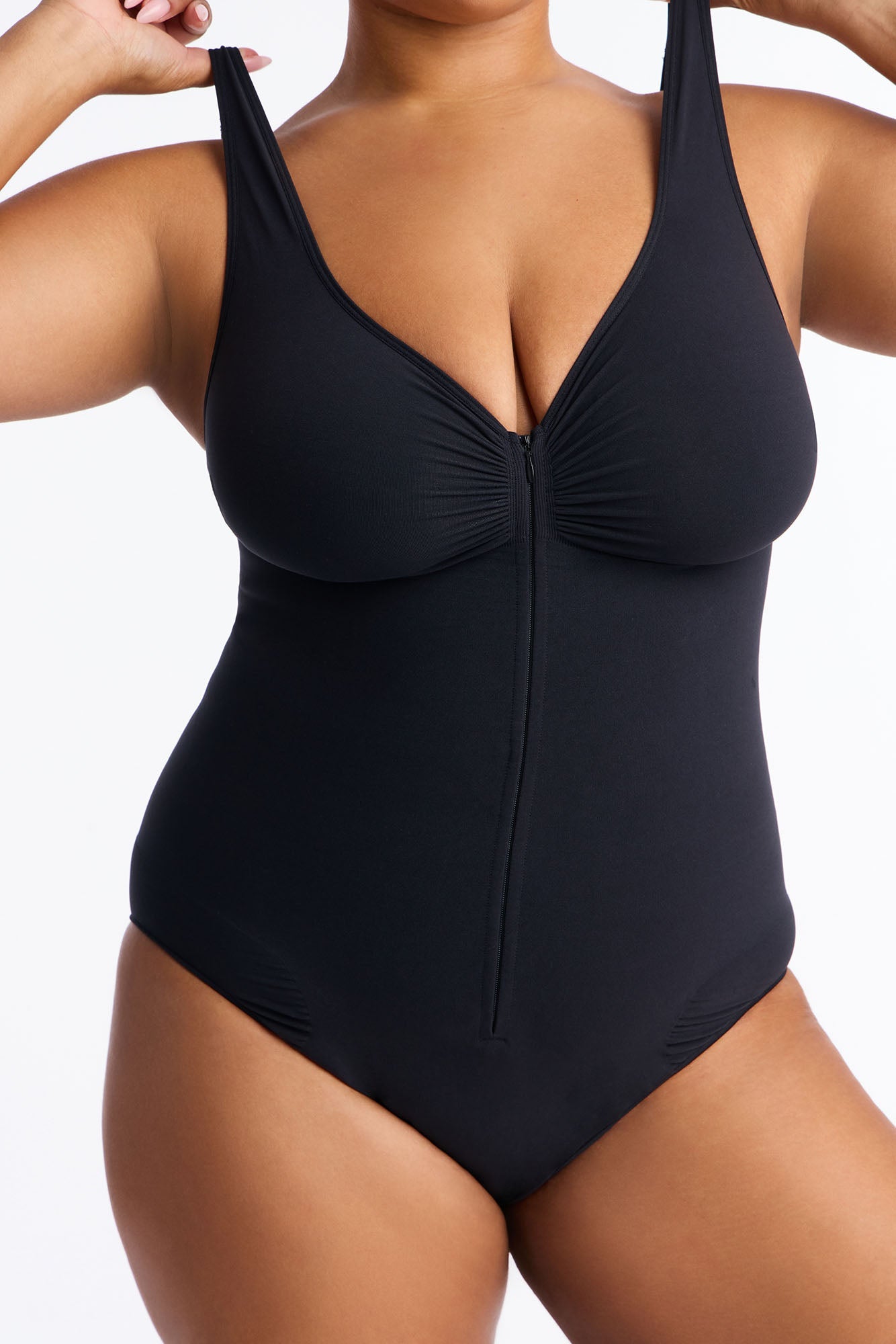 Nova Sculpt Seamless Strong Compression Zip Front Brief Bodysuit - Black