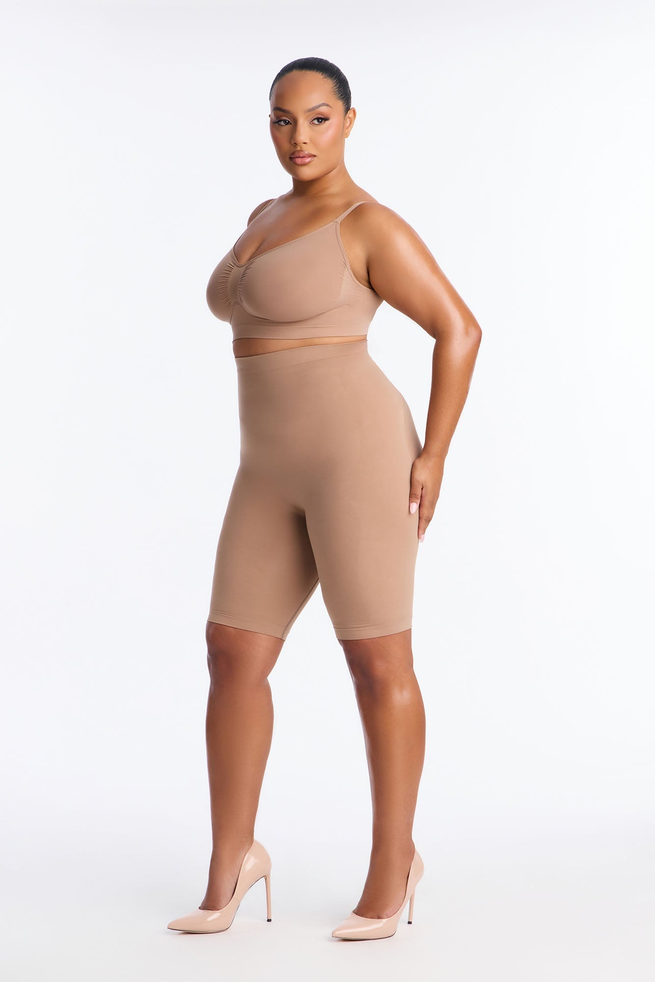 Nova Sculpt Seamless Strong Compression High Waisted Thigh Shaper - Nude