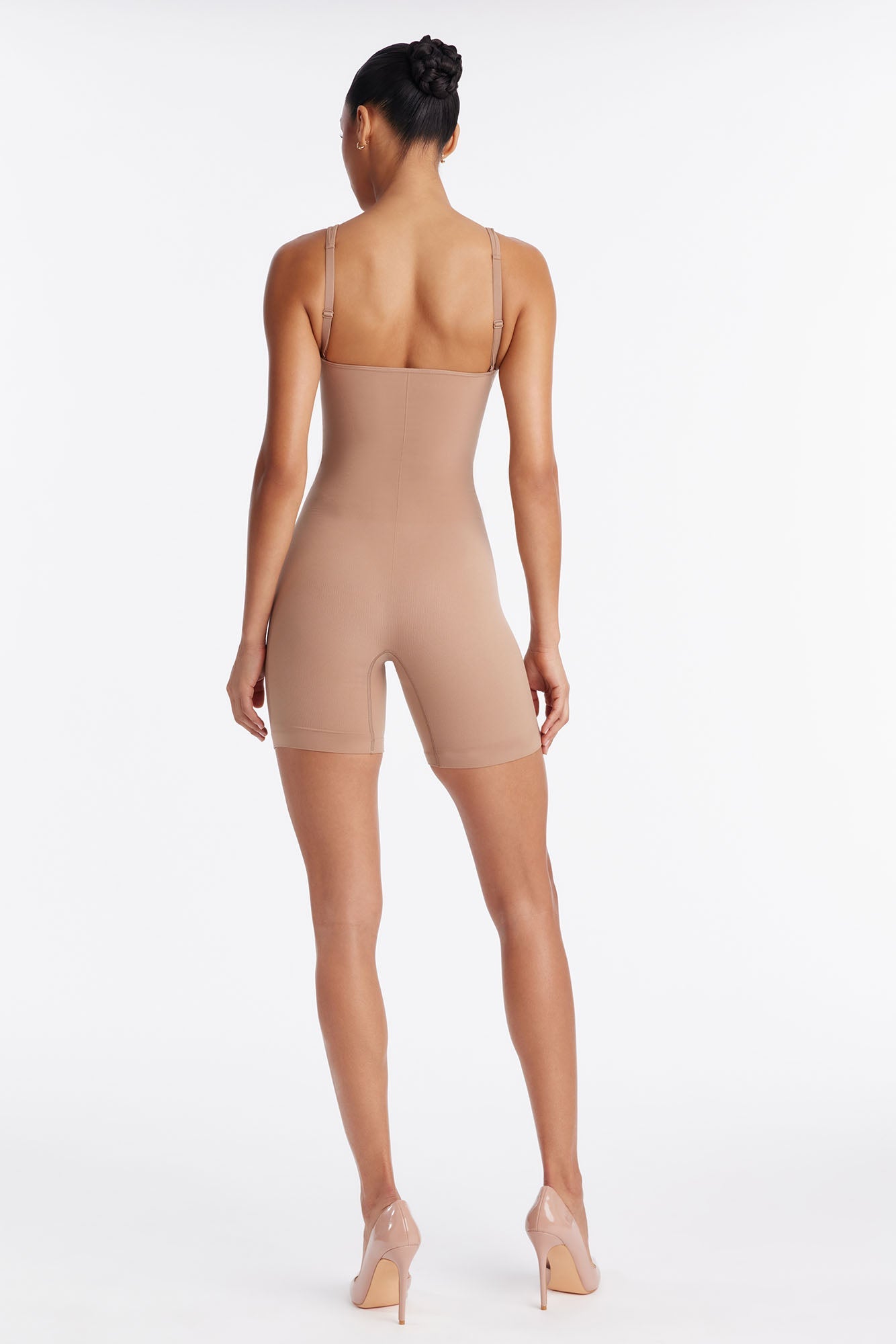 Nova Sculpt Seamless Strong Compression Zip Front Thigh Shaping Bodysuit - Nude