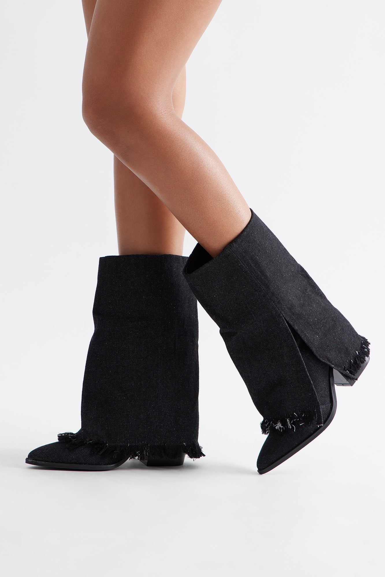 Laura Denim Overlay Boots - Black