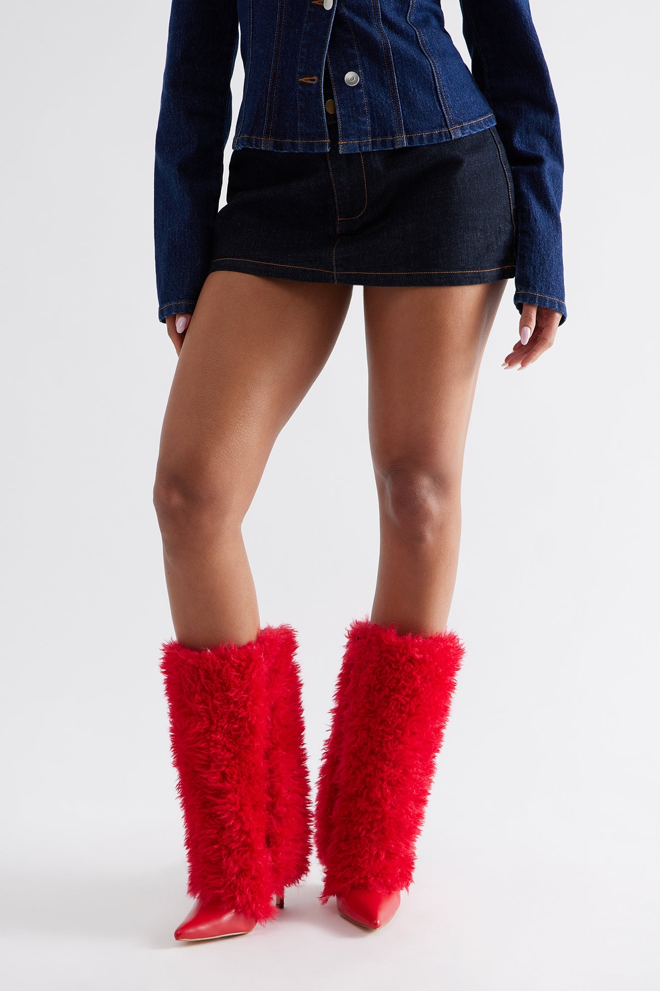 Winter Faux Fur Overlay Boots - Red