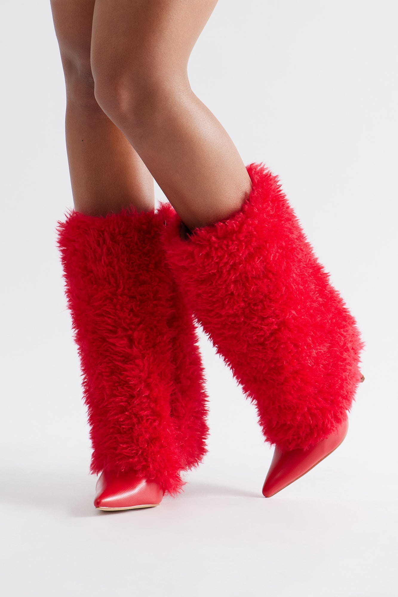 Winter Faux Fur Overlay Boots - Red
