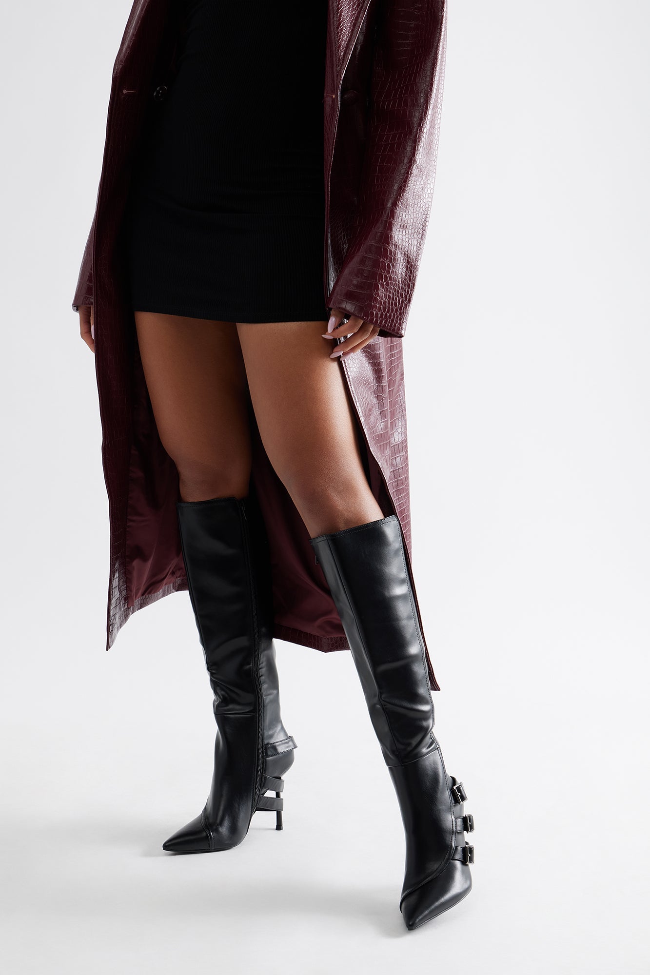 Jaidee Buckle Faux Leather Boots - Black