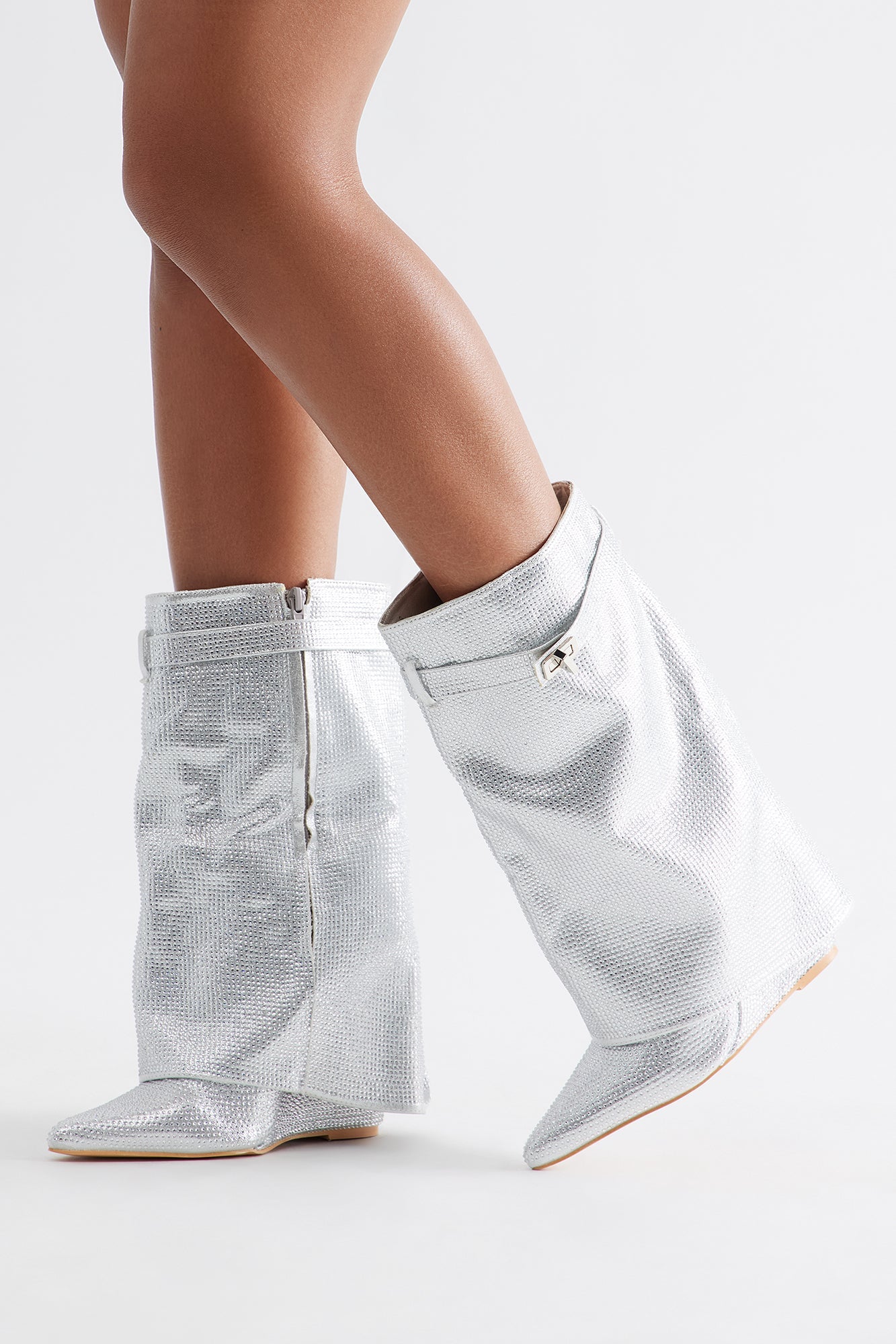 Bronte Embellished Overlay Boots - Silver