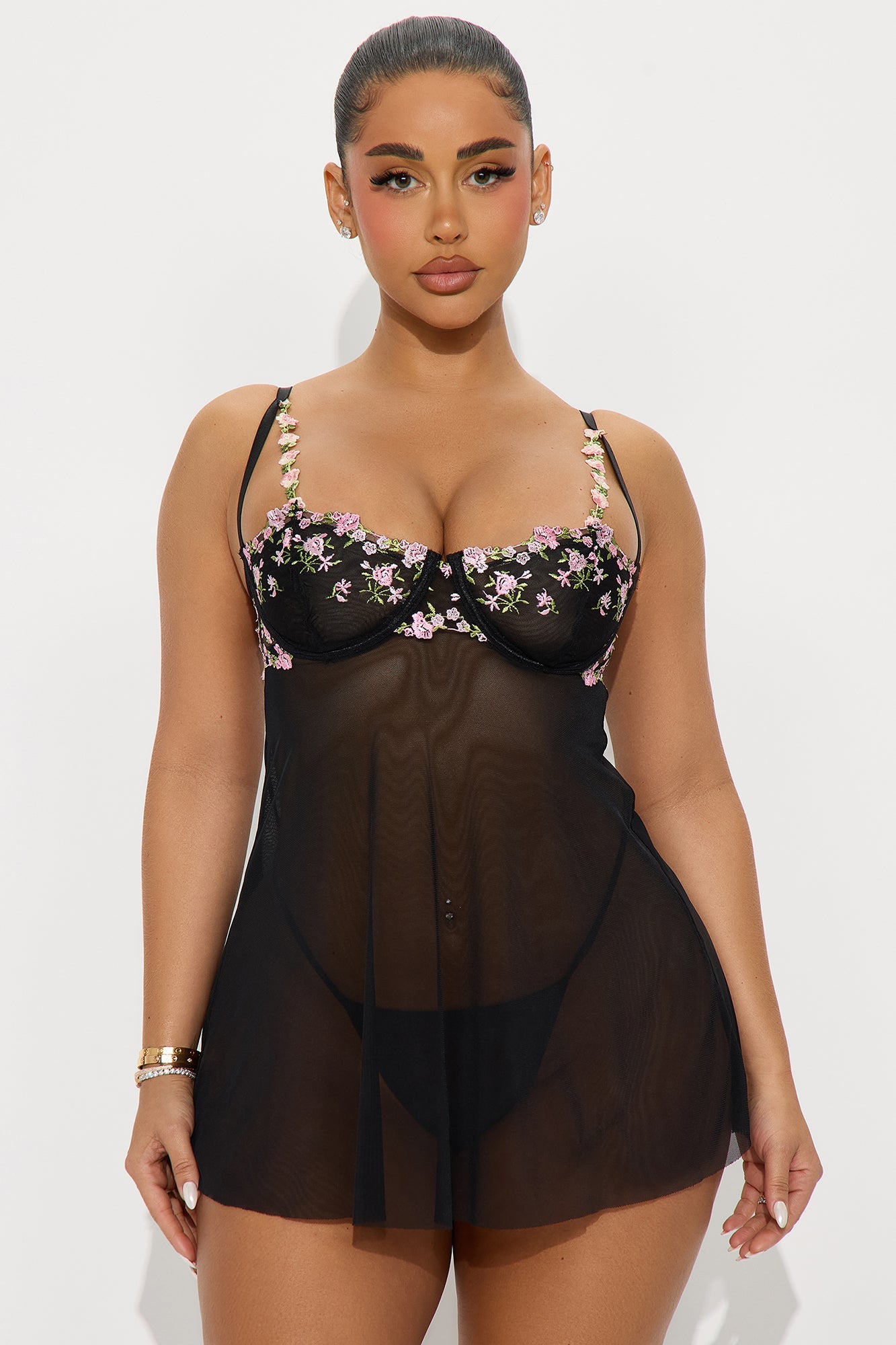 Flowers In Bloom Mesh Babydoll - Black/combo