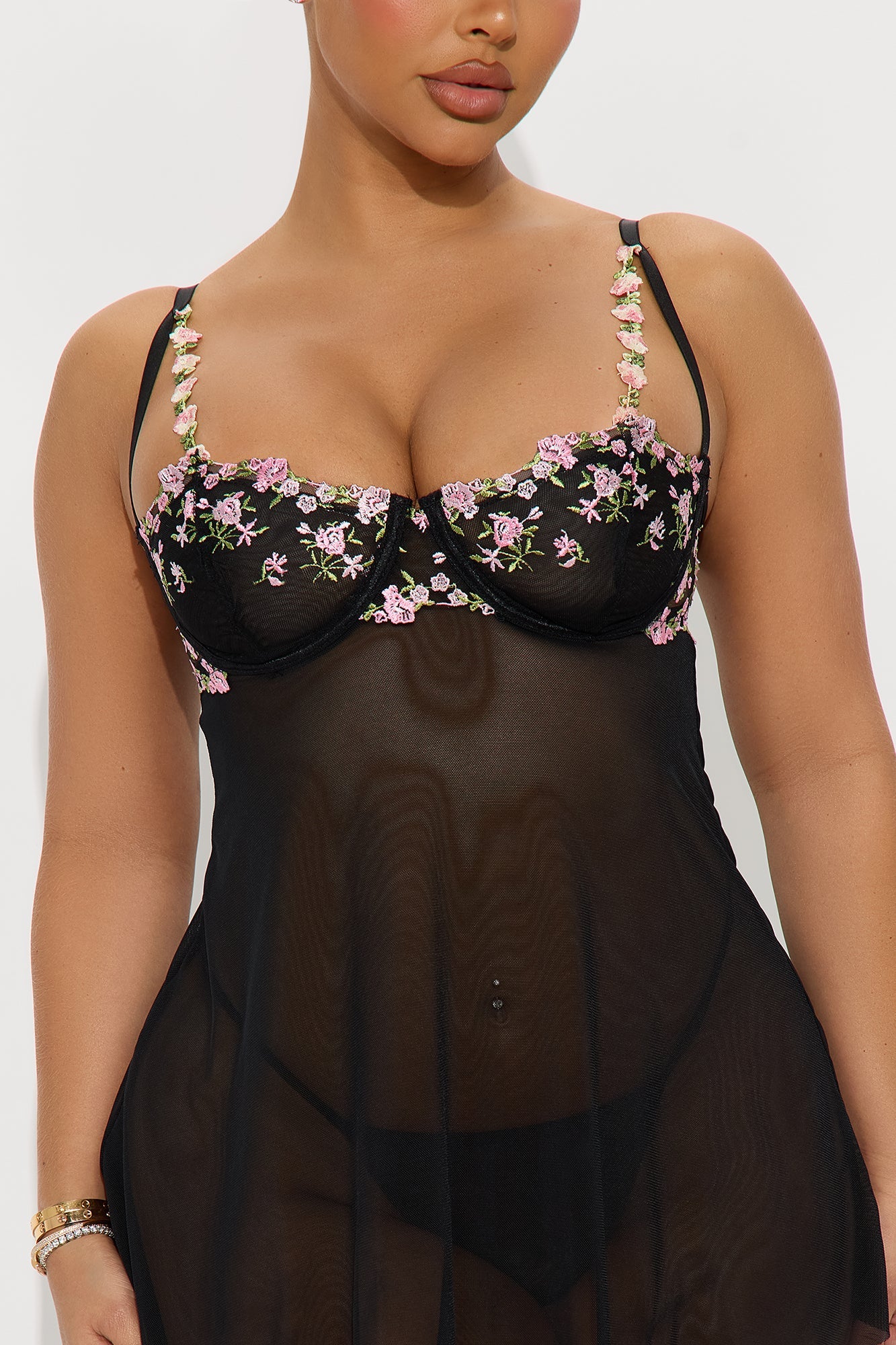 Flowers In Bloom Mesh Babydoll - Black/combo