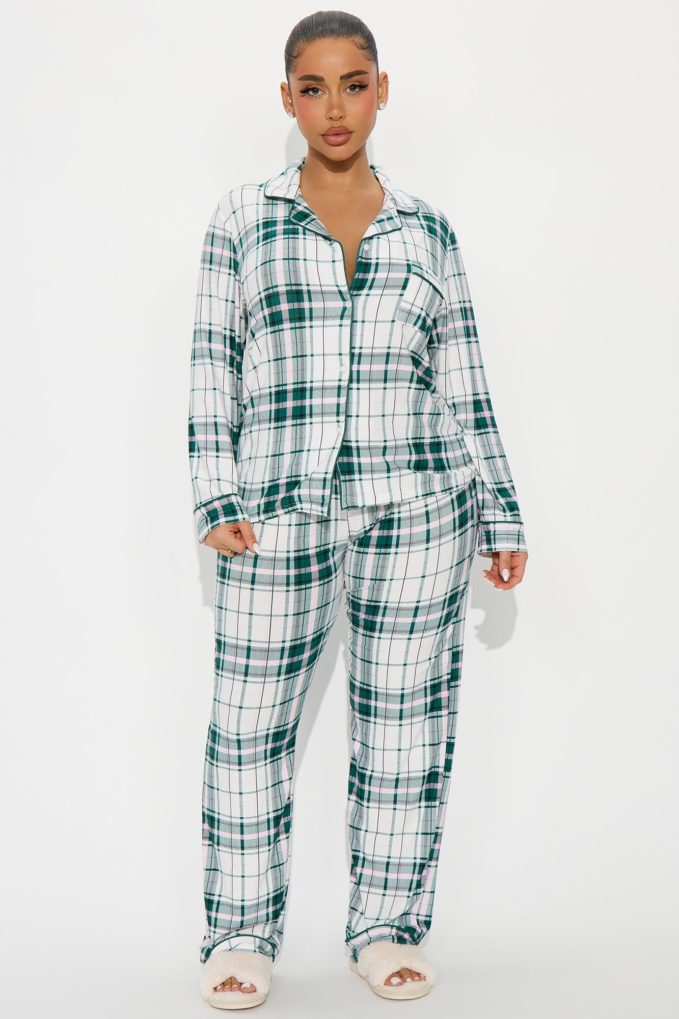 Sleep In Long Sleeve PJ Pant Set - Green/combo
