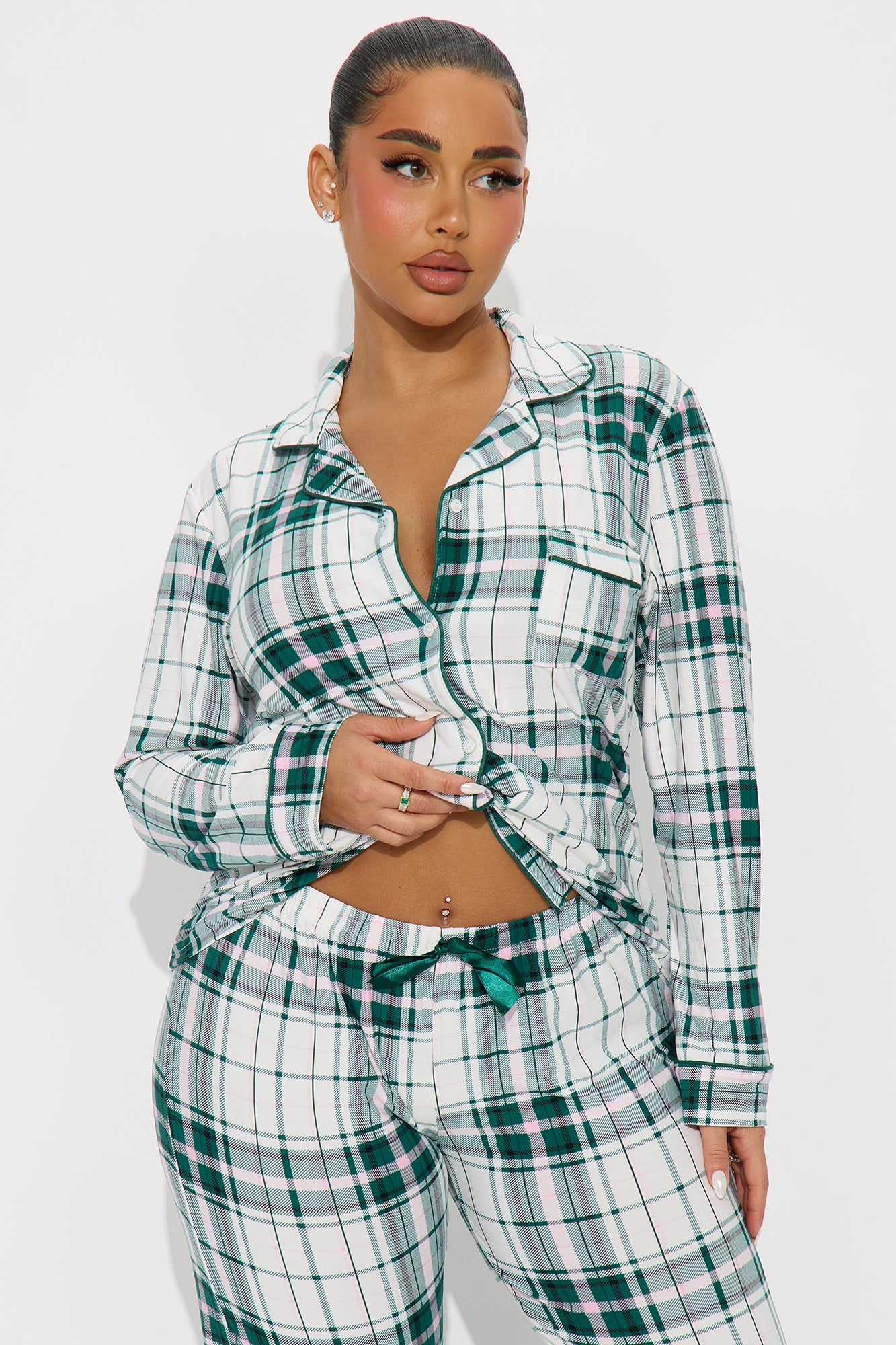 Sleep In Long Sleeve PJ Pant Set - Green/combo