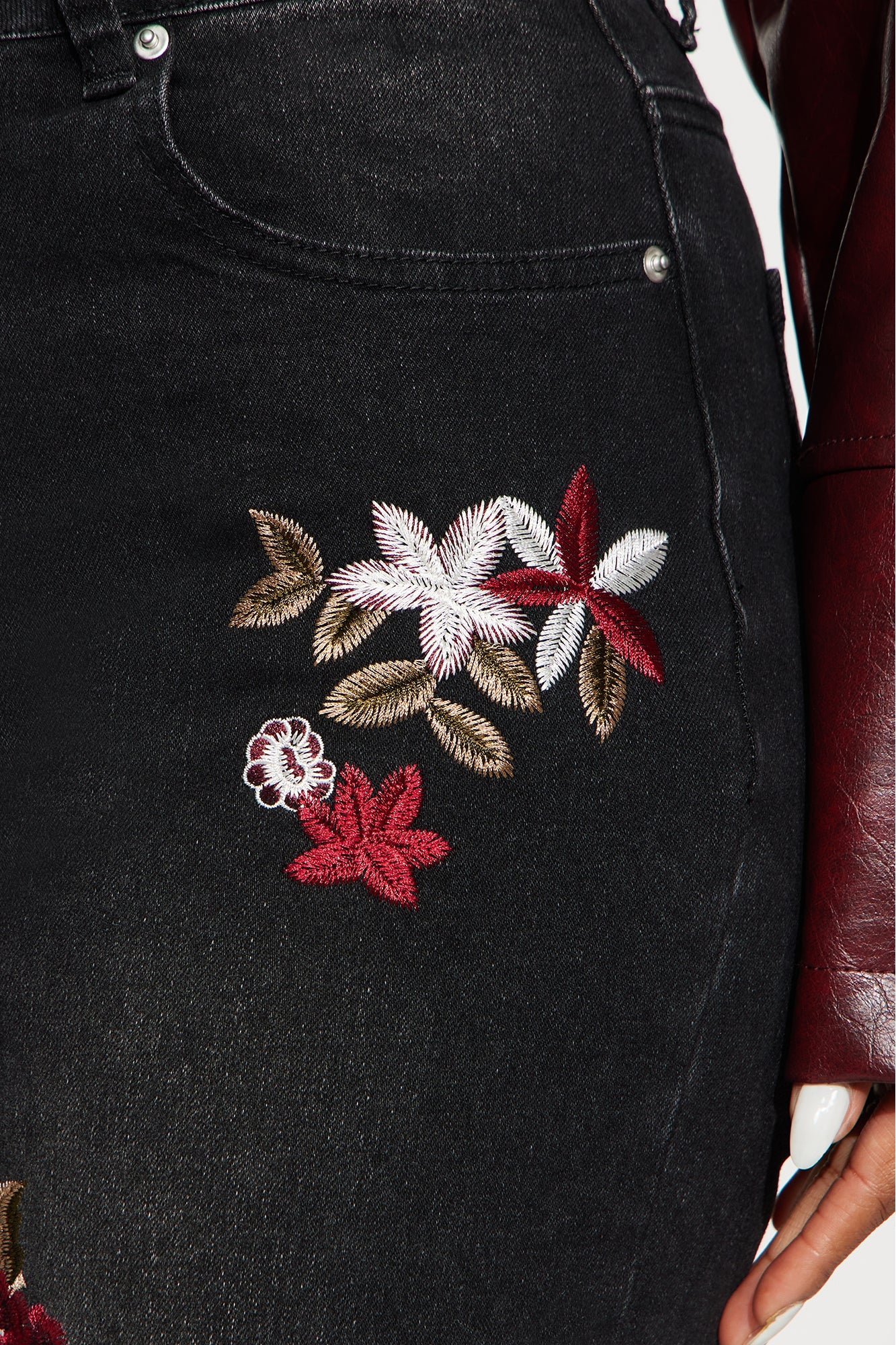 Rosie Embroidered Straight Leg Jeans - Black Wash