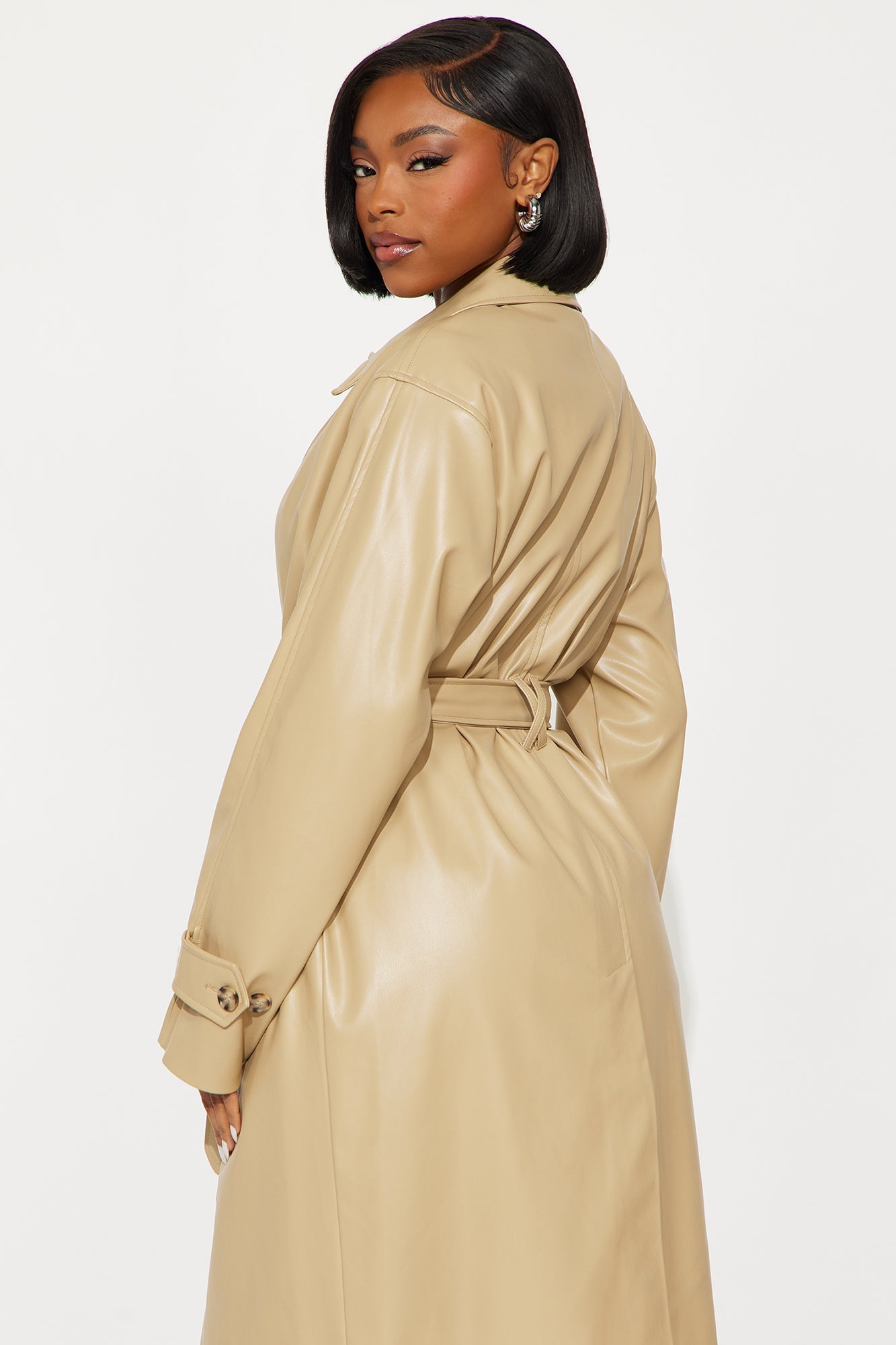 Bree Faux Leather Trench Coat - Khaki