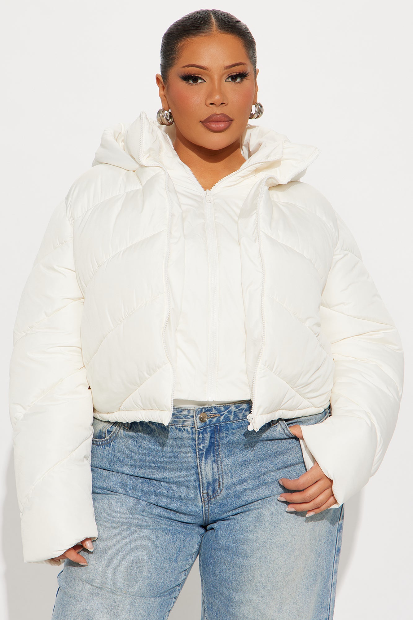 Pippa Cropped Layered Puffer Jacket - Ivory