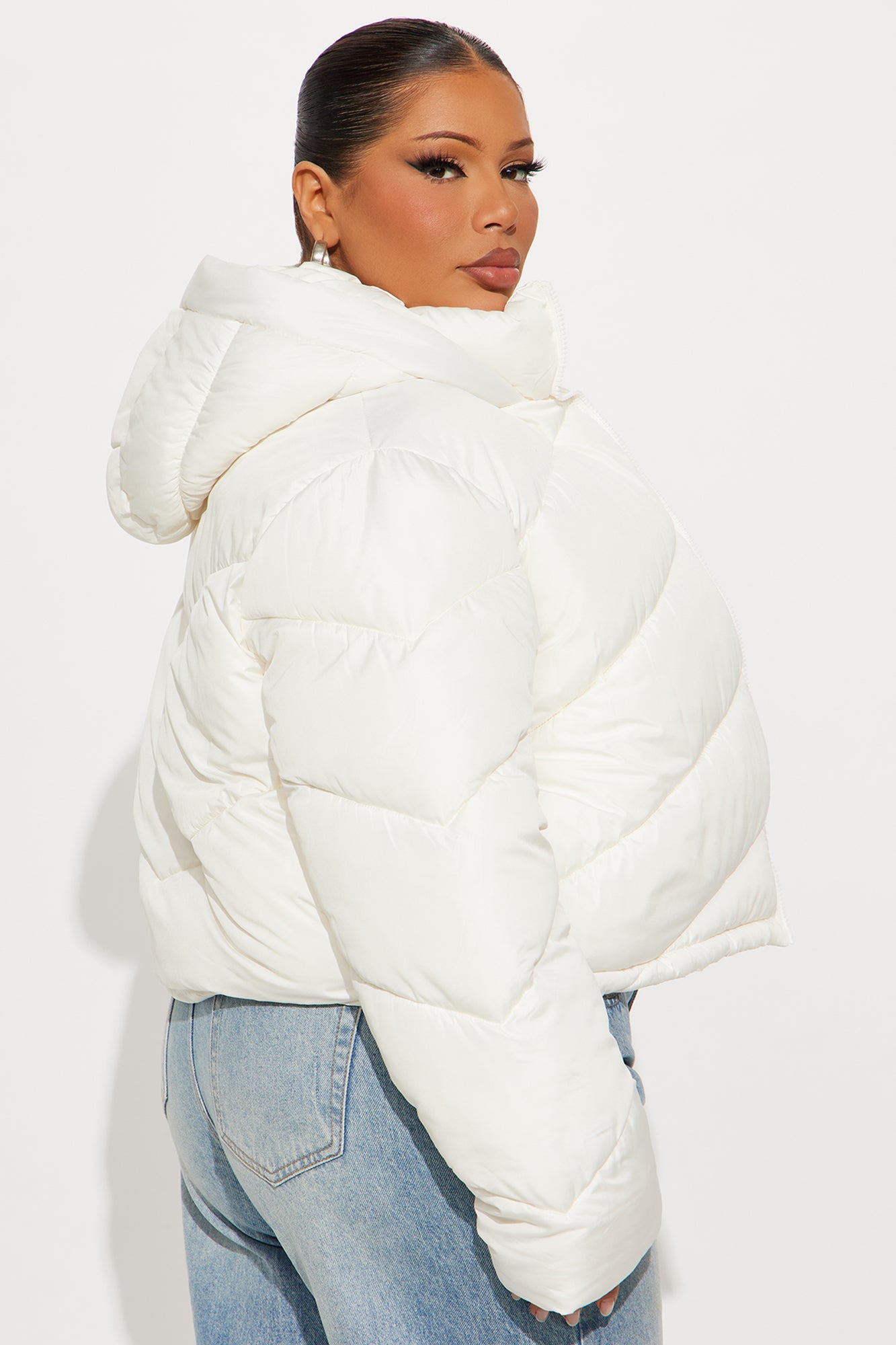 Pippa Cropped Layered Puffer Jacket - Ivory