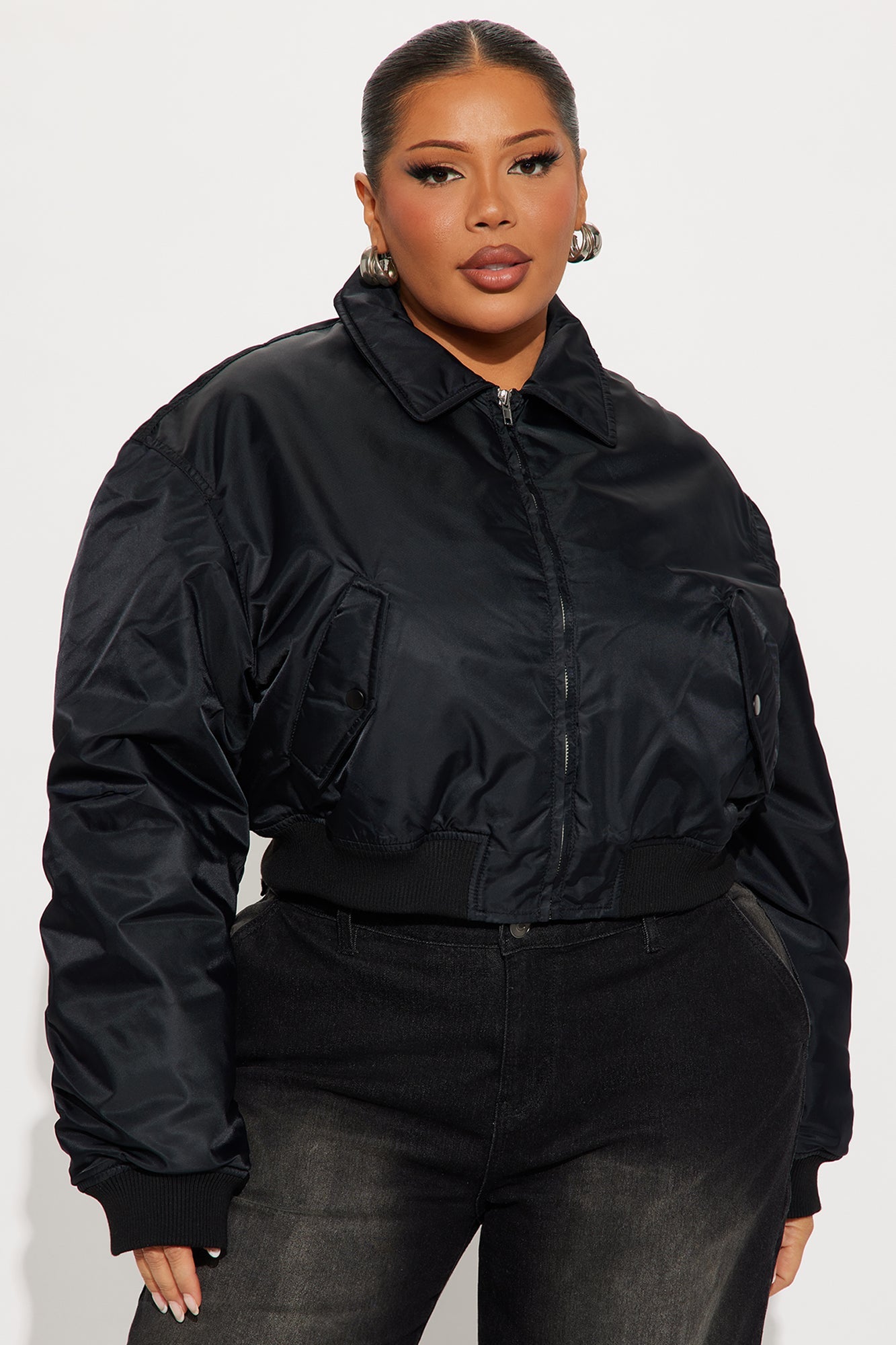 Cause A Scene Cropped Bomber Jacket - Black