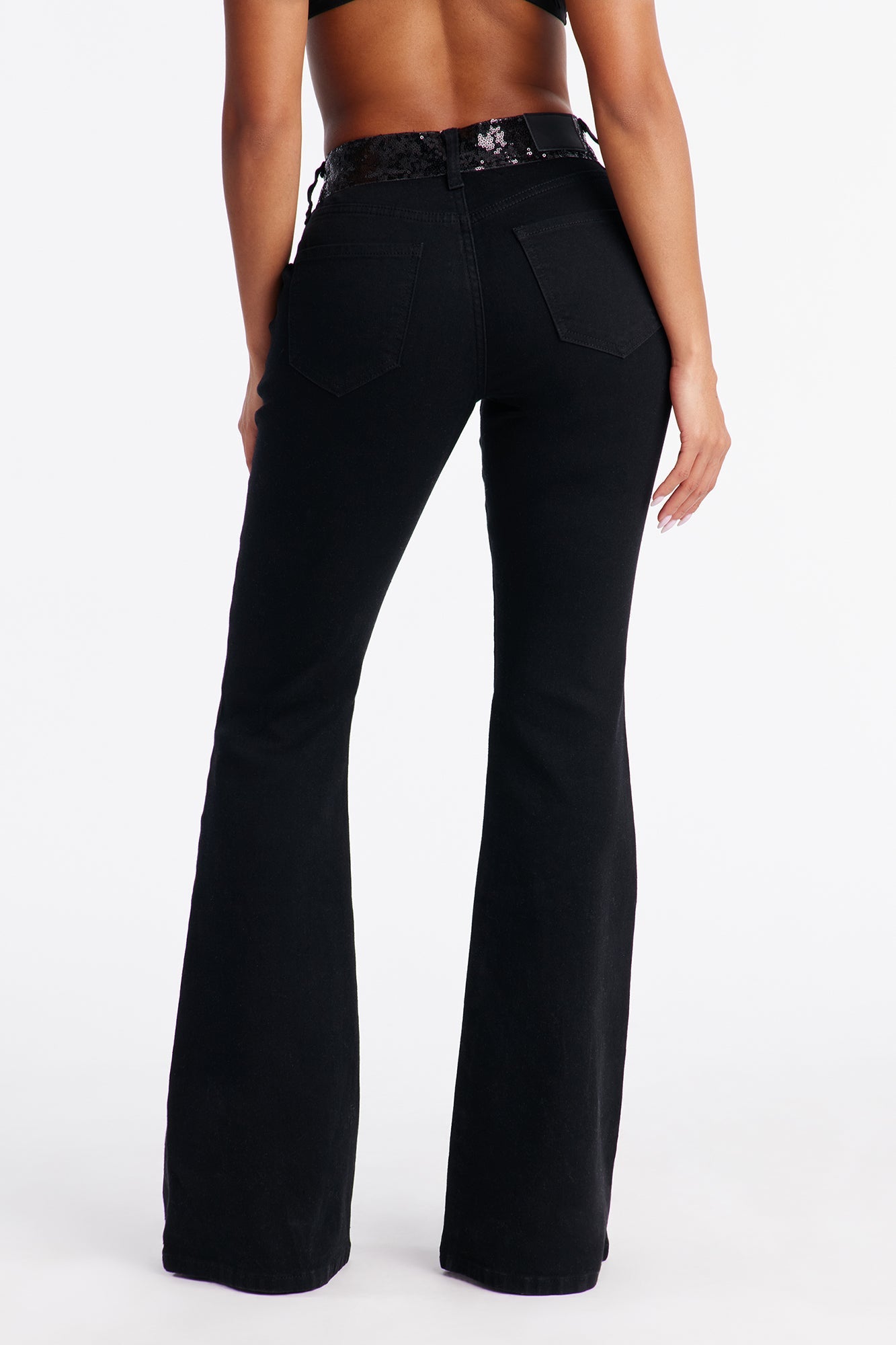 Sydney Sequin Waistband Flare Jeans - Black