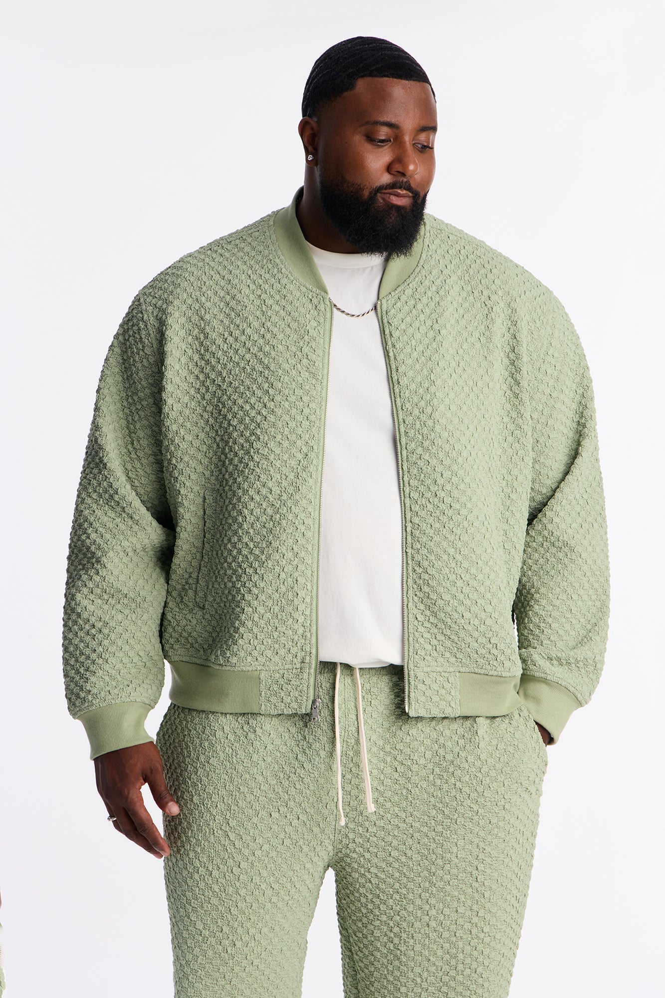 Soho Weave Bomber Jacket - Sage