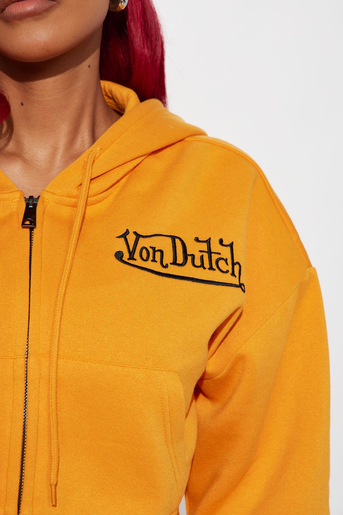 Von Dutch Embroidered Cropped Hoodie - Orange