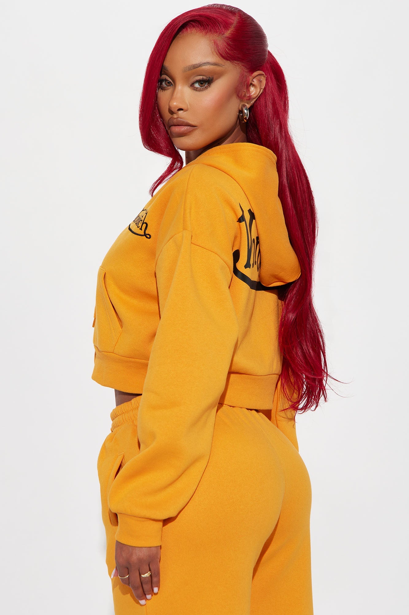 Von Dutch Embroidered Cropped Hoodie - Orange