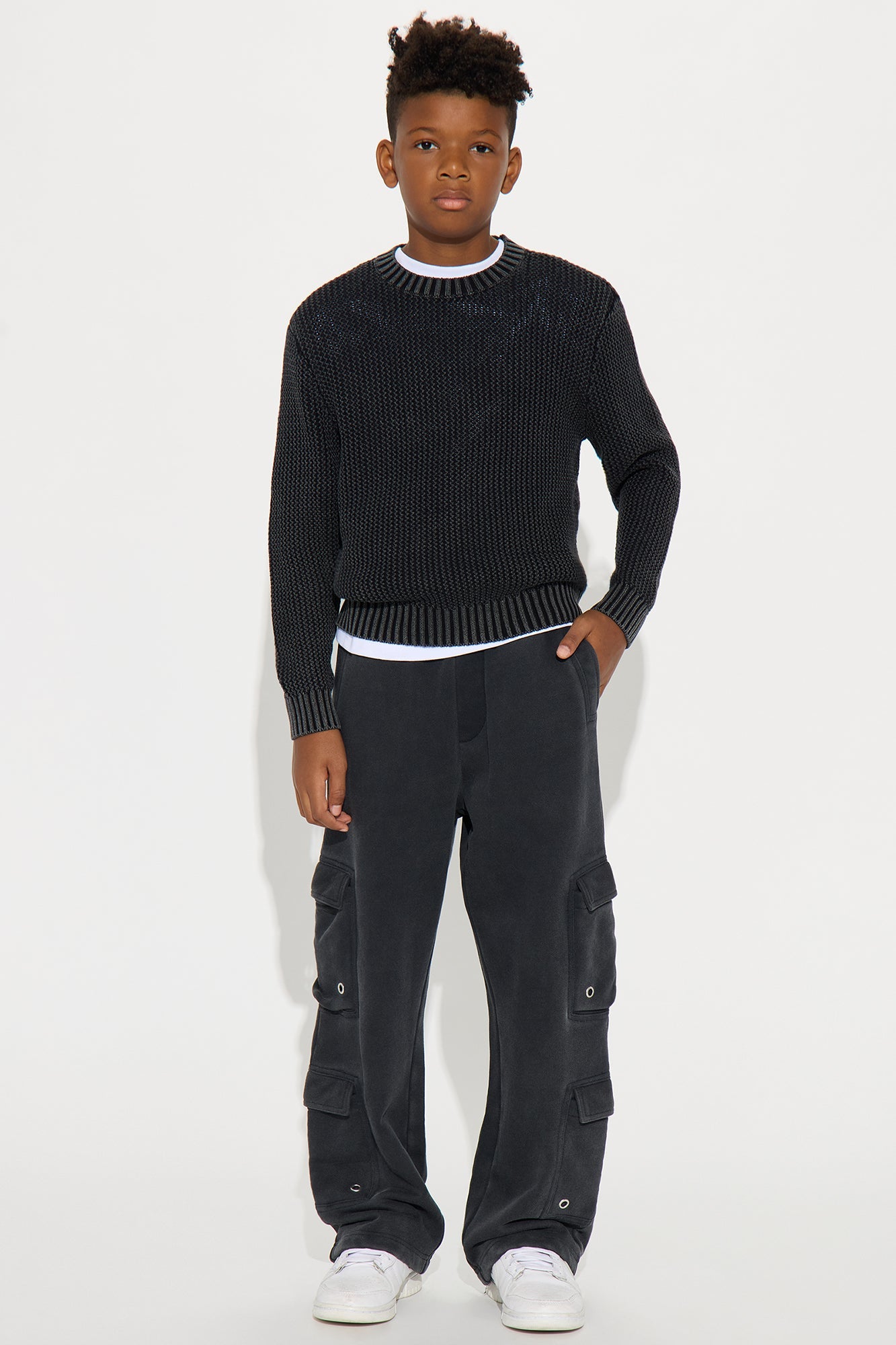 Mini Baggy Eyelet Cargo Washed Sweatpants - Black Wash