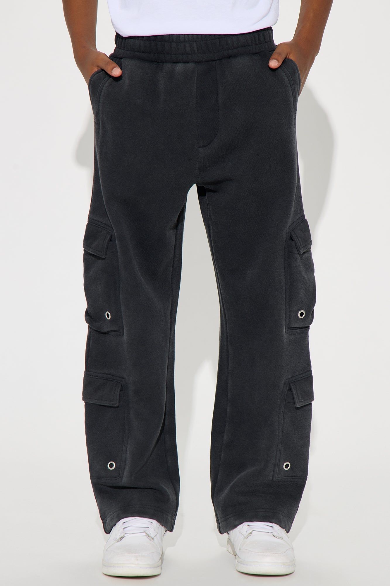 Mini Baggy Eyelet Cargo Washed Sweatpants - Black Wash