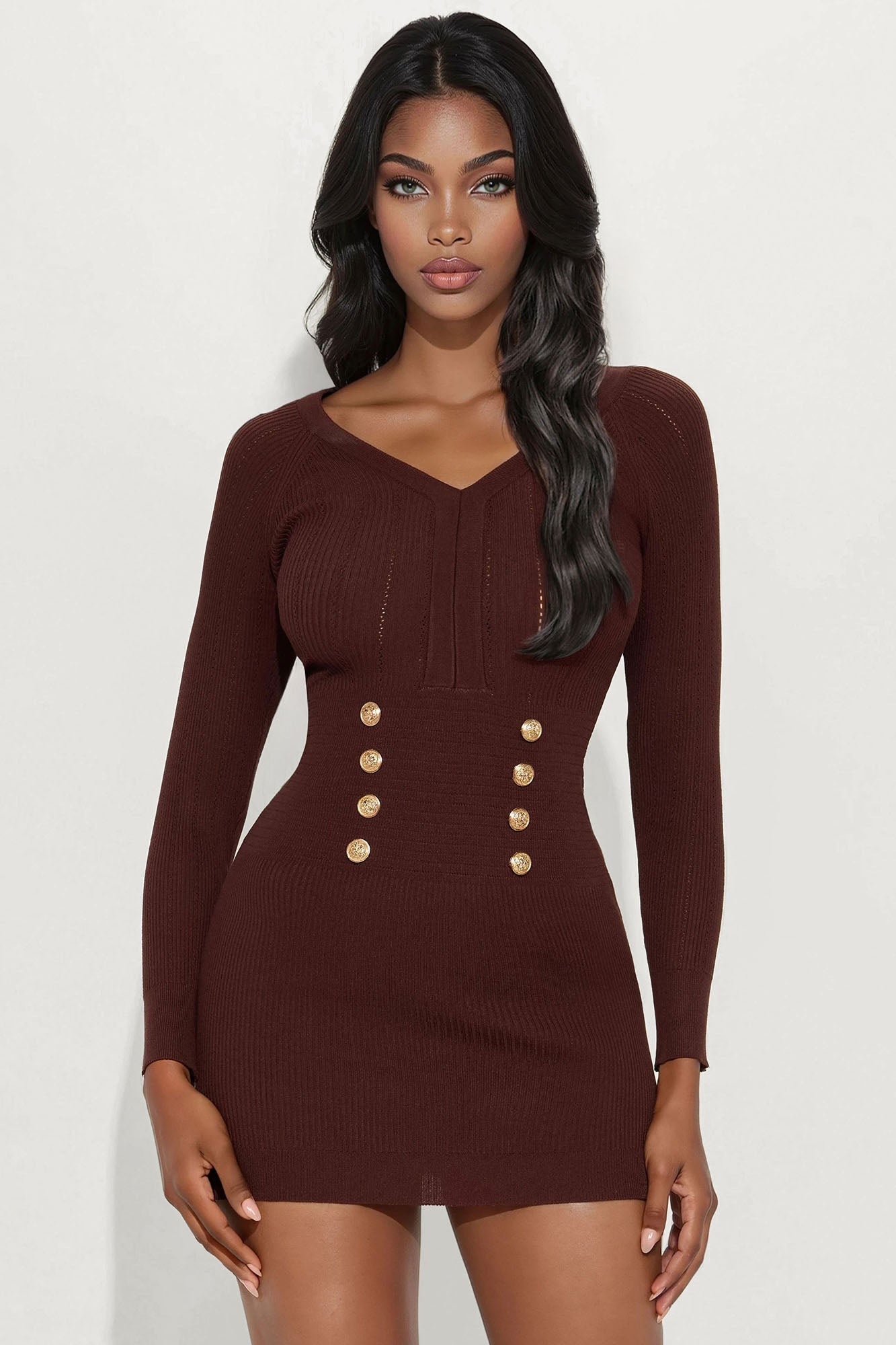 Fit For Fall Long Sleeve Sweater Mini Dress - Chocolate