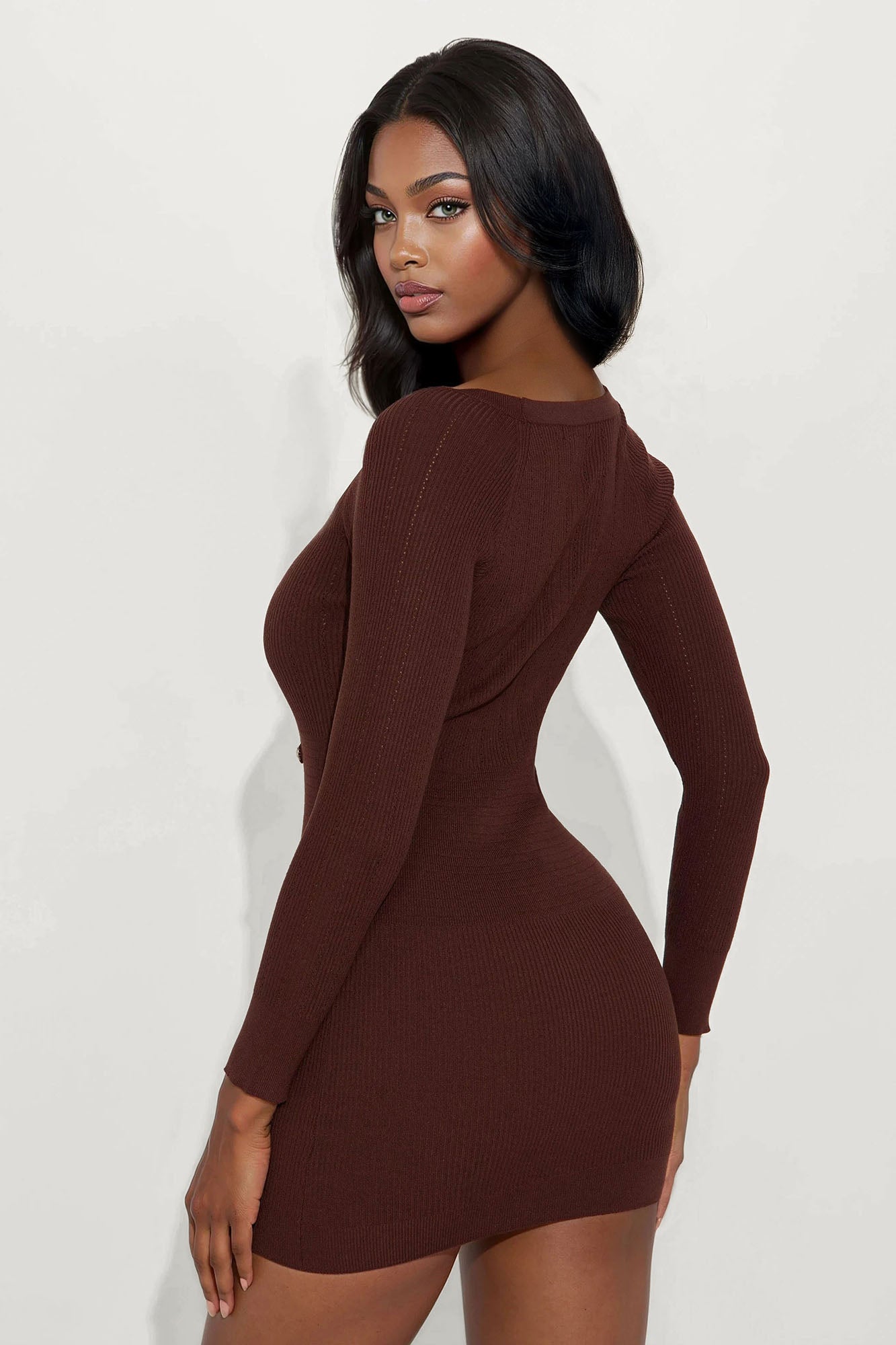 Fit For Fall Long Sleeve Sweater Mini Dress - Chocolate