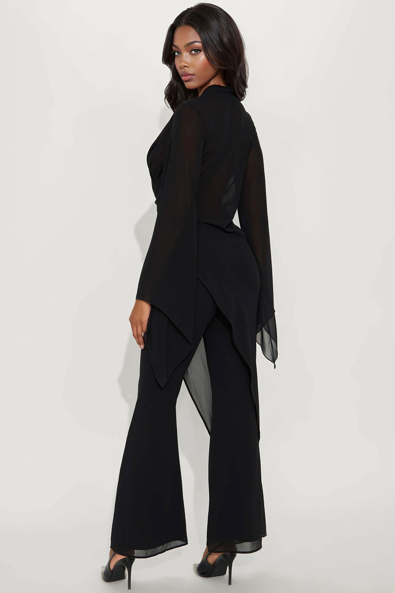 Carmen Asymmetrical Blouse Pant Set - Black