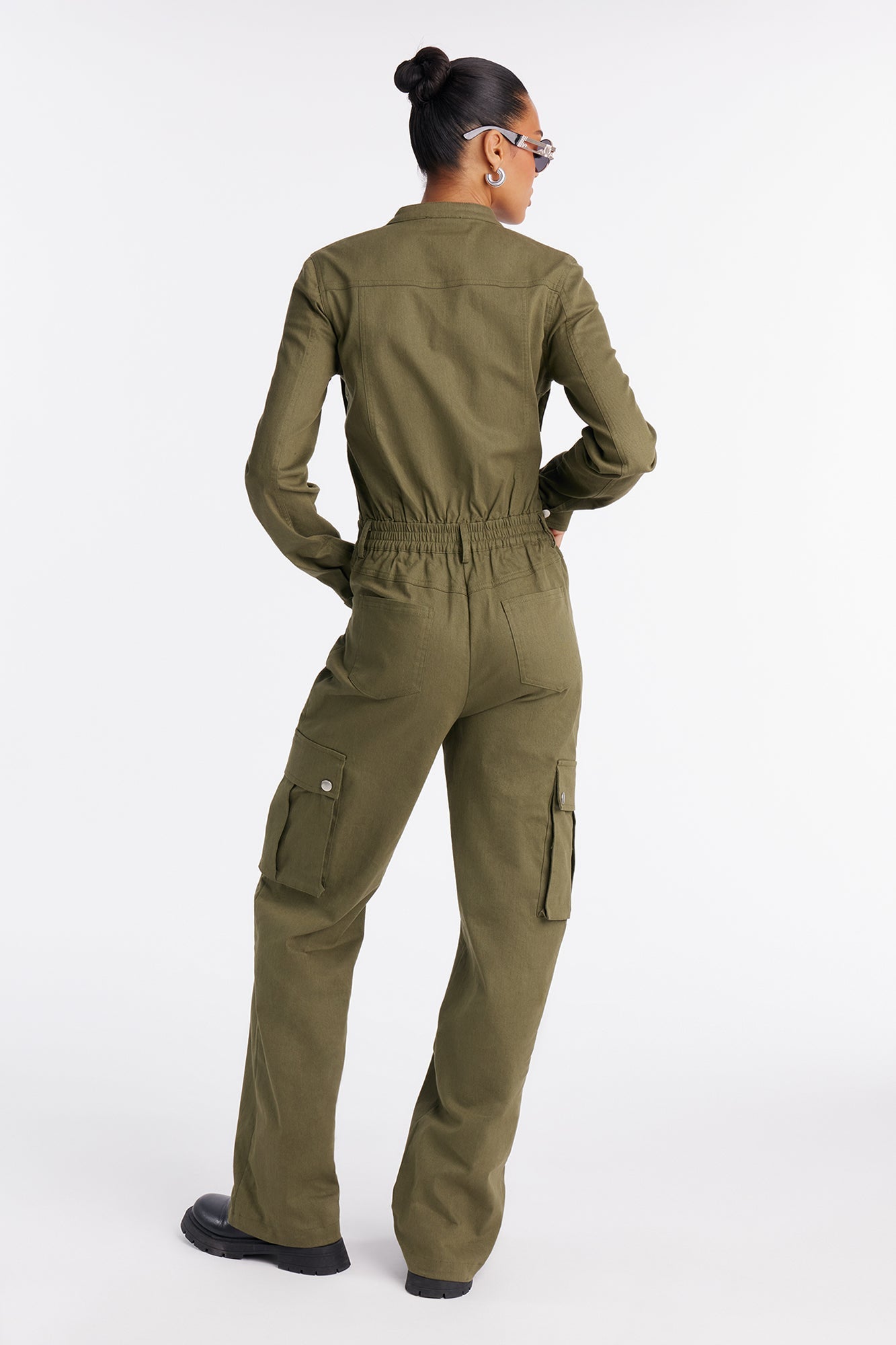 Victoria Cargo Wide Leg Jumpsuit - Olive