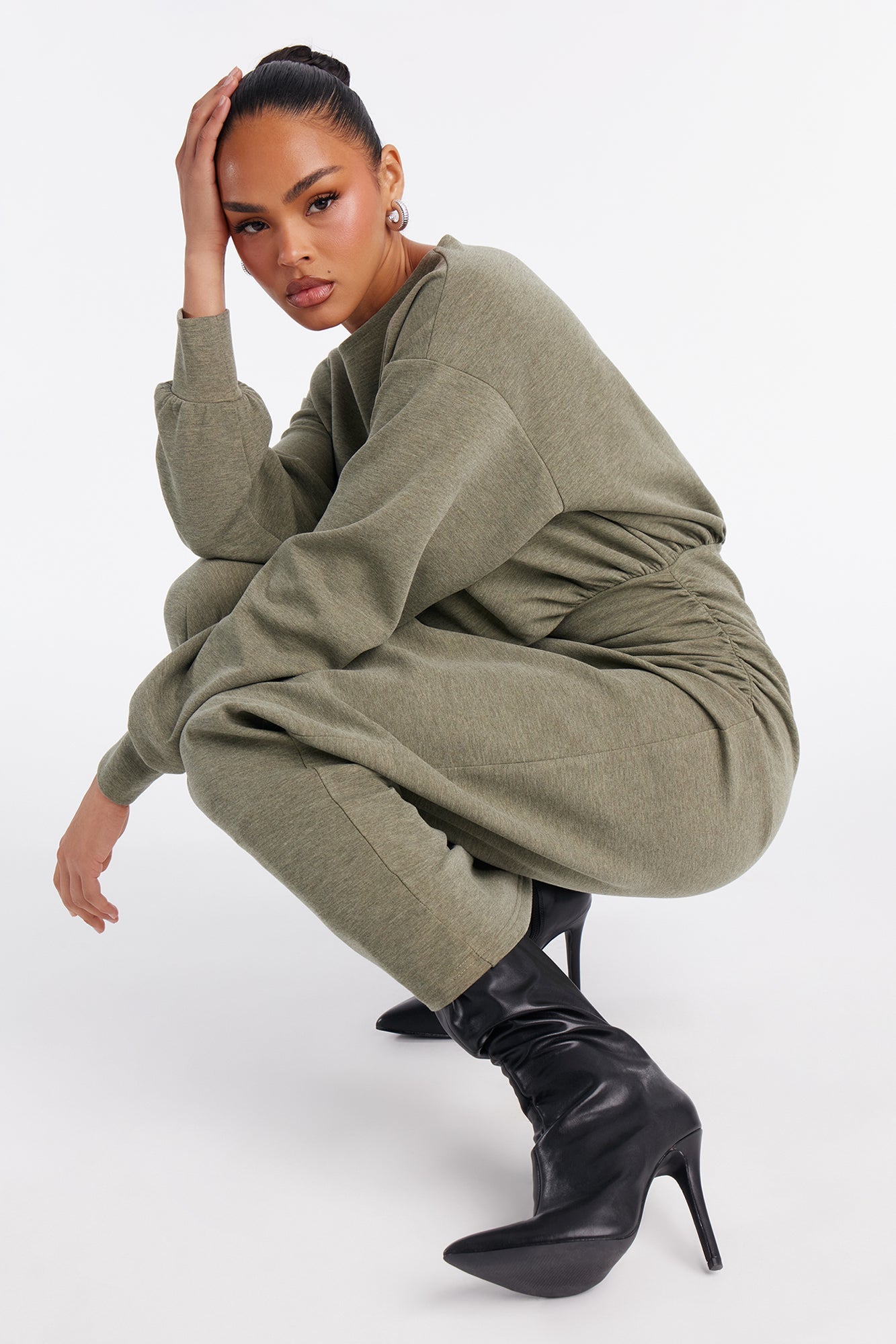 Casual Vibe Long Sleeve Maxi Dress - Olive
