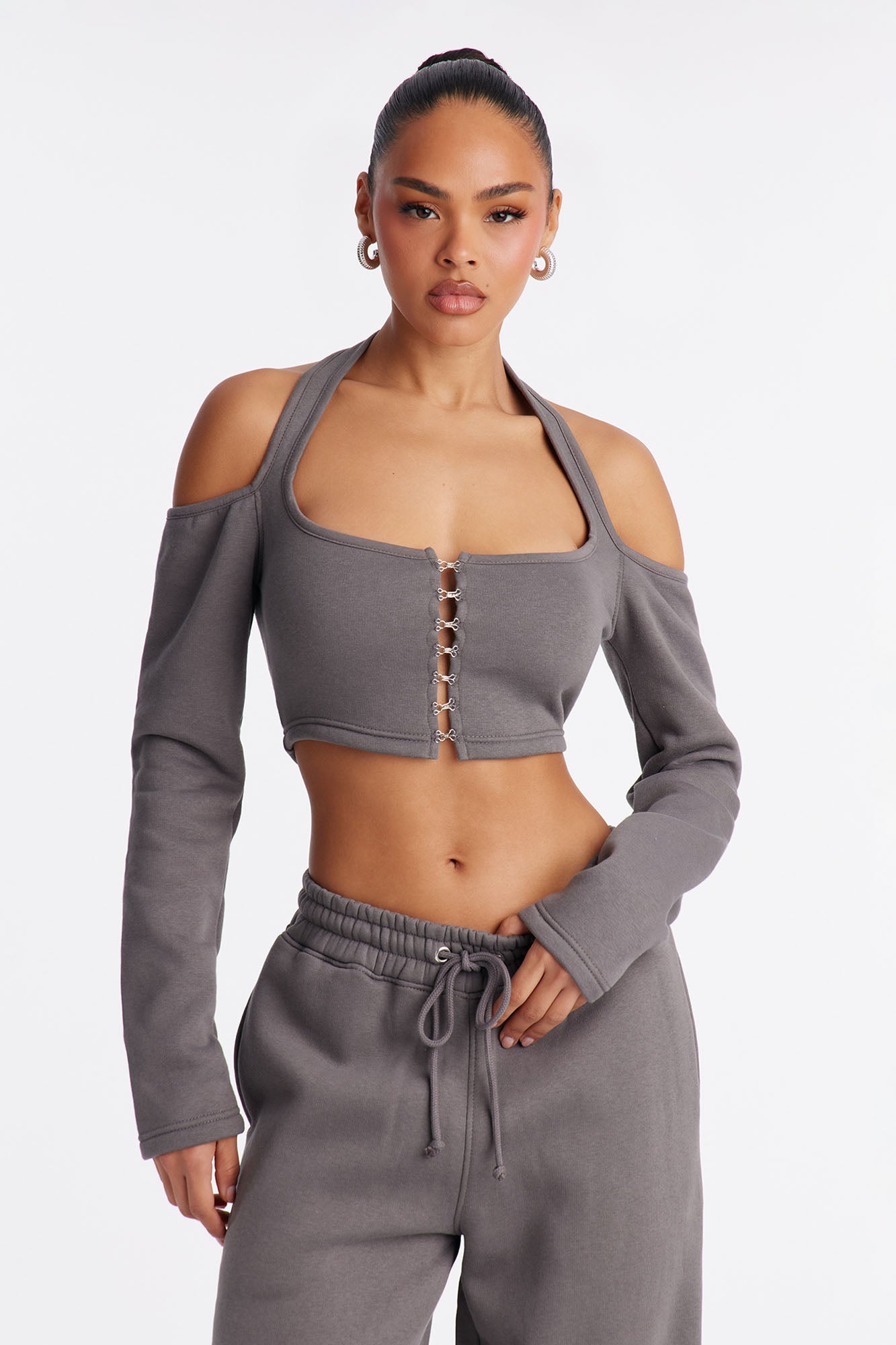 Love Language Fleece Pant Set - Charcoal