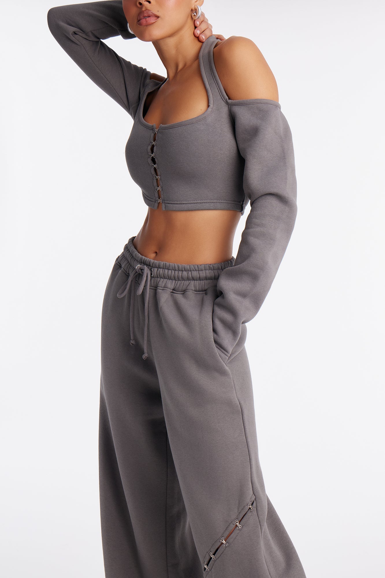 Love Language Fleece Pant Set - Charcoal