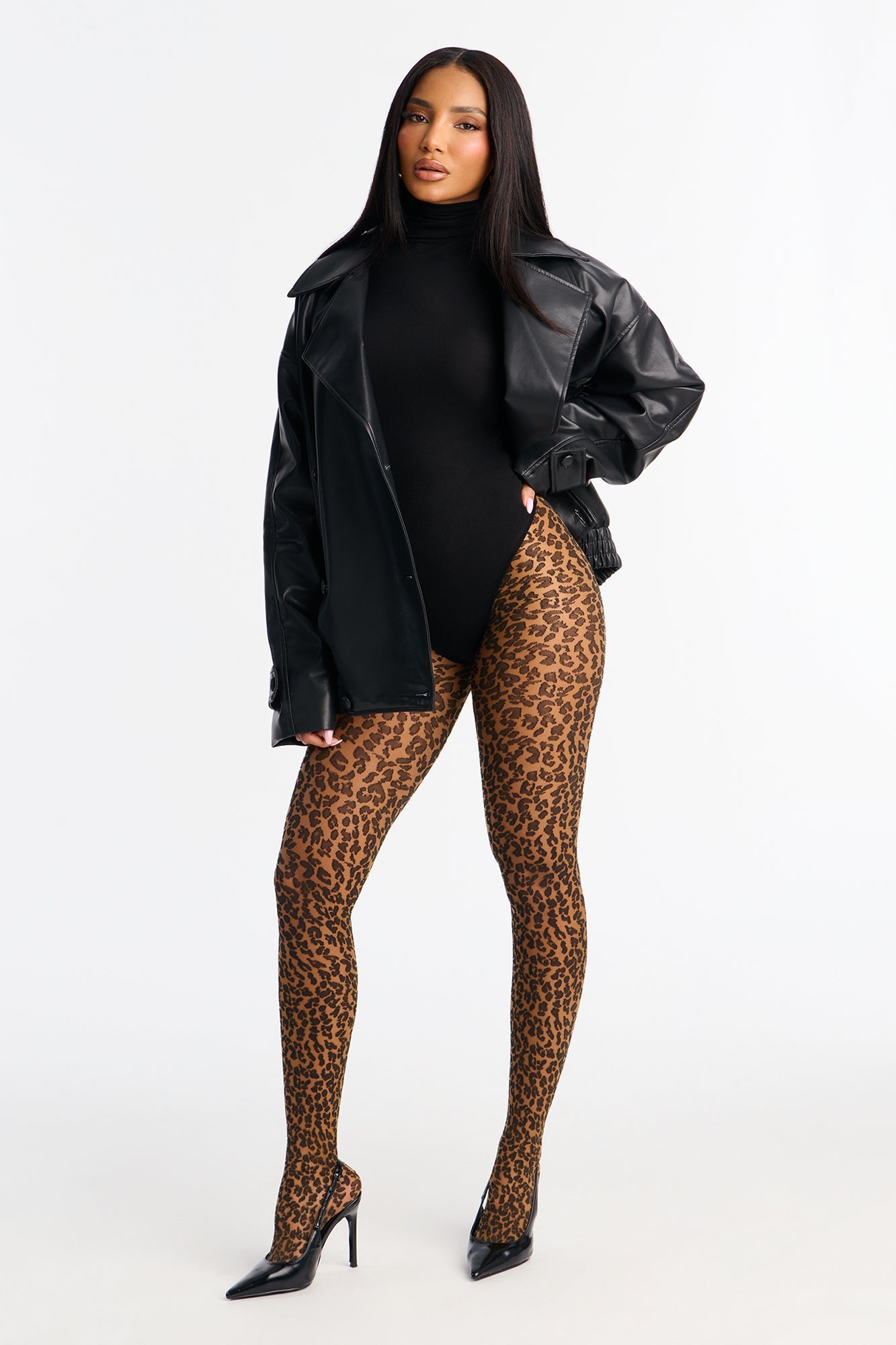 Valentina Faux Leather Oversized Bomber Jacket - Black