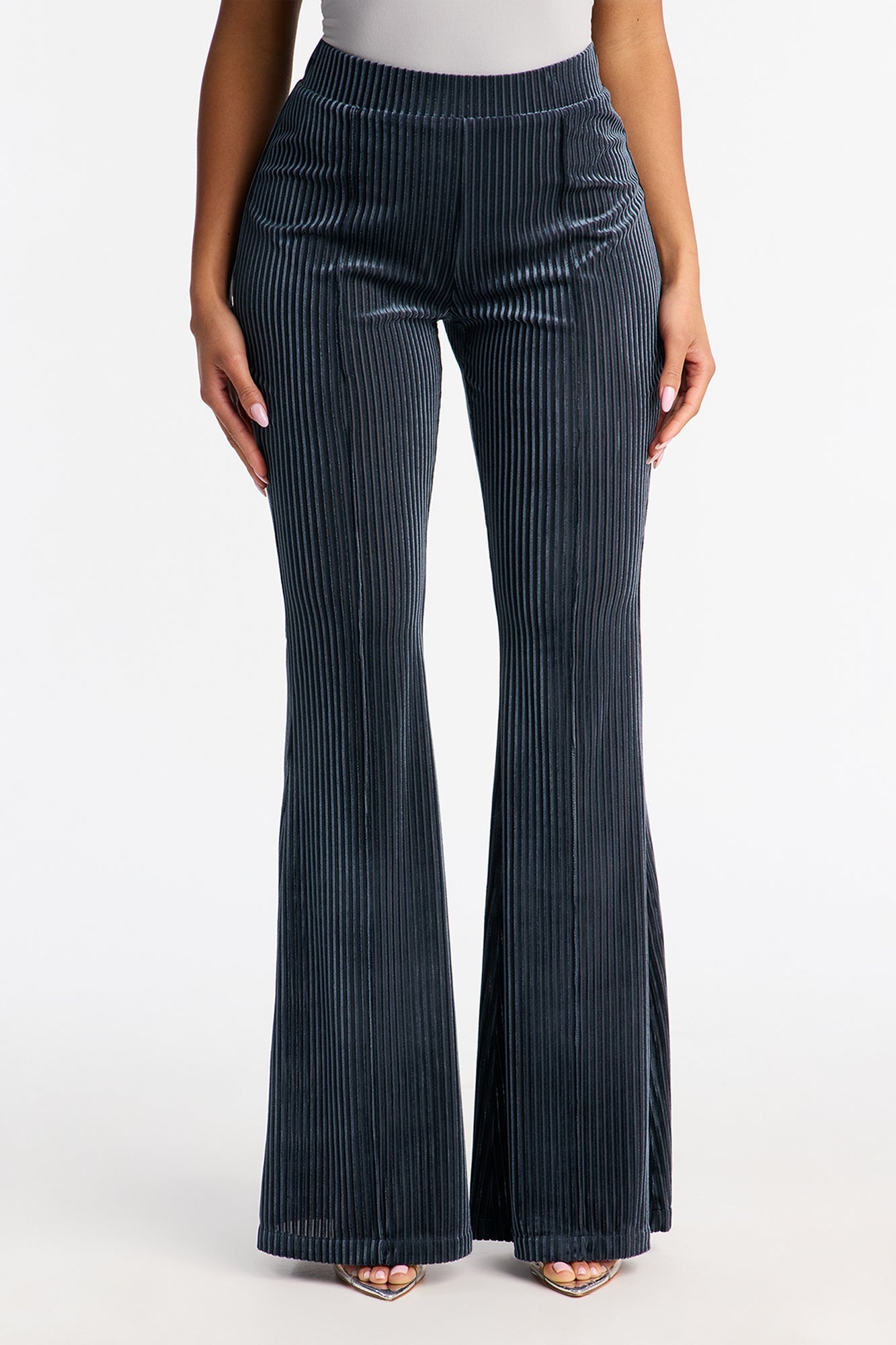 Imani Velvet Pinstripe Flare Pant 33″ - Blue