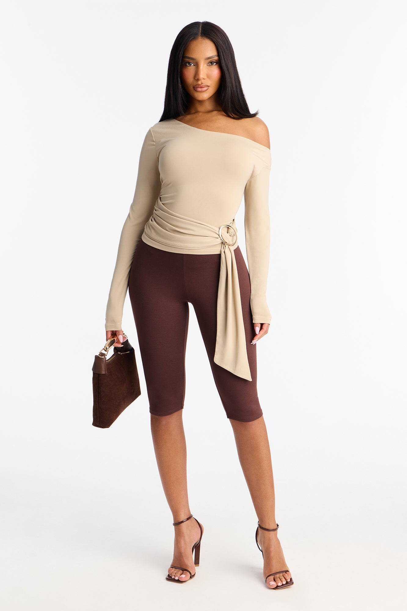 Echo Low Rise Ponte Capri Legging 14″ - Brown