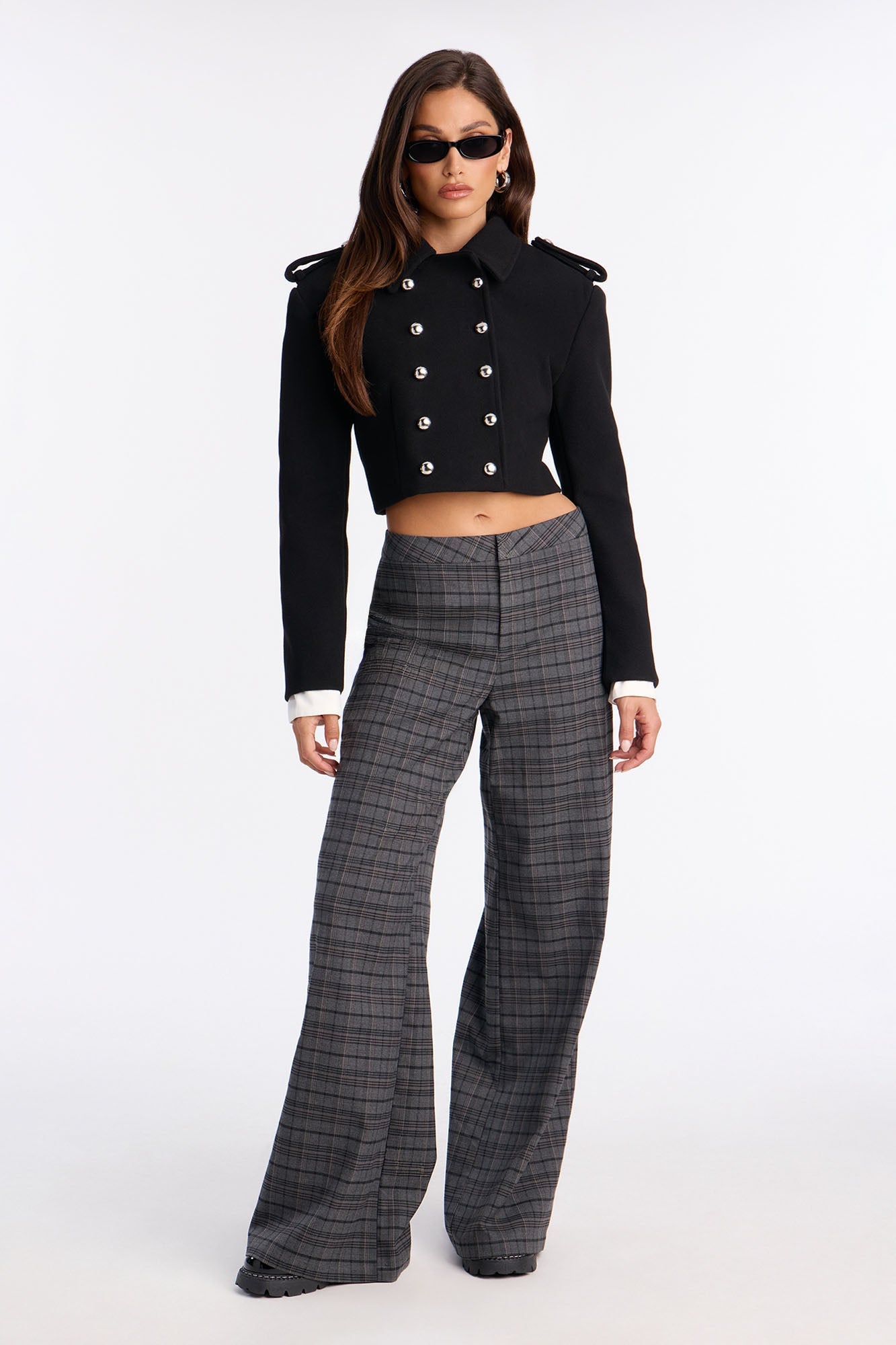 Cara Double Breasted Cropped Coat - Black