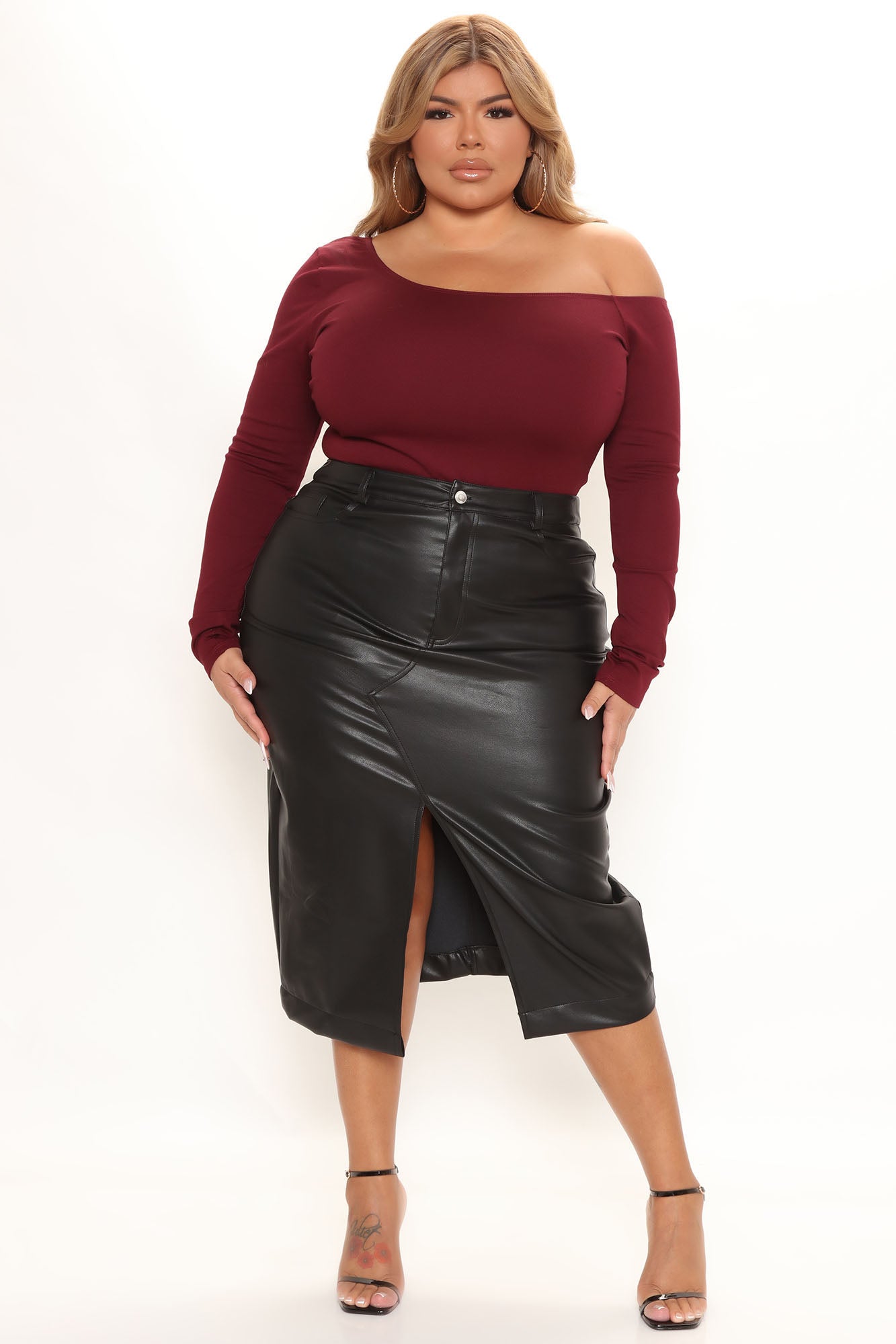Lets Talk About It Faux Leather Midi Skirt - Black