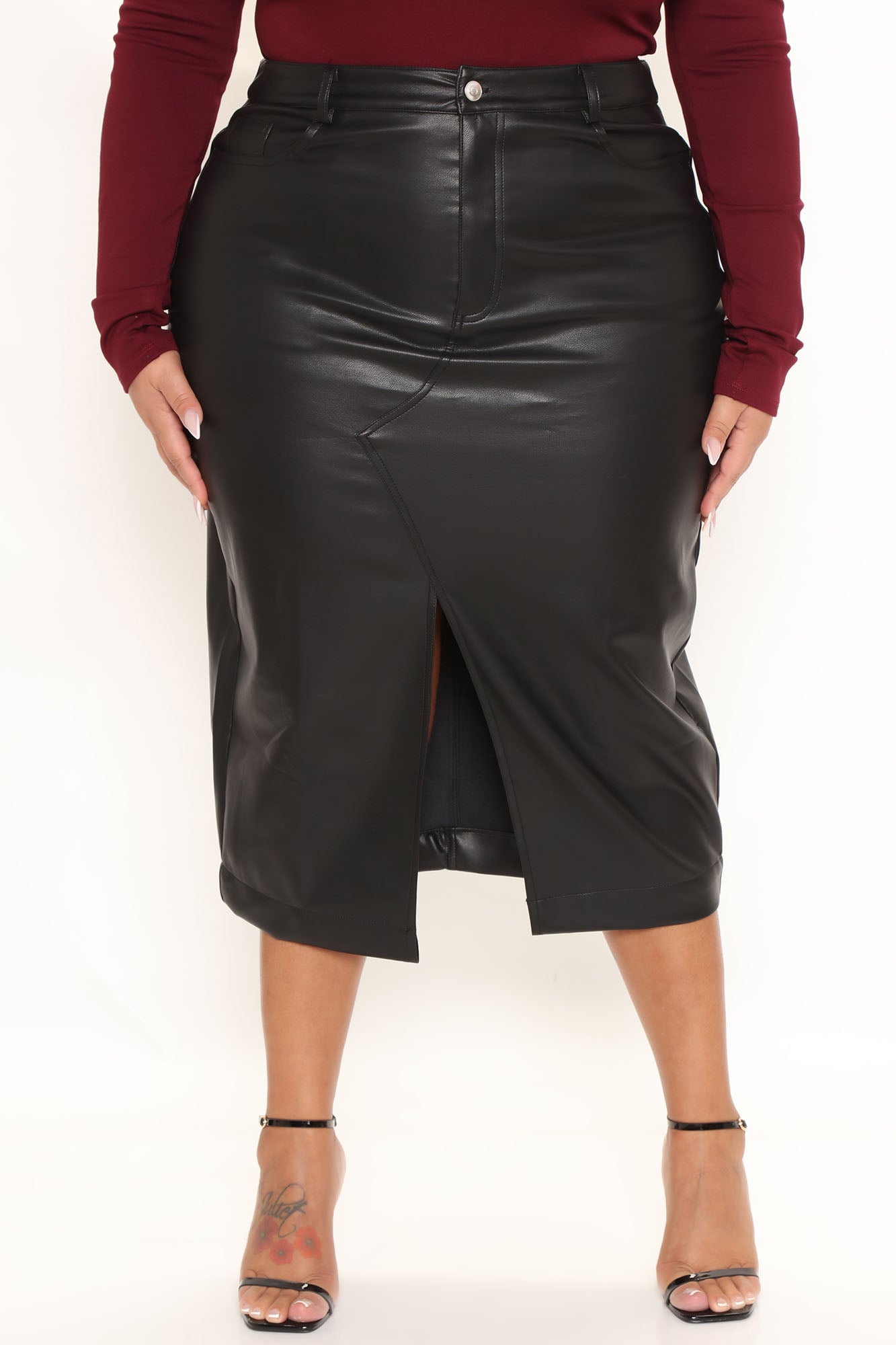 Lets Talk About It Faux Leather Midi Skirt - Black